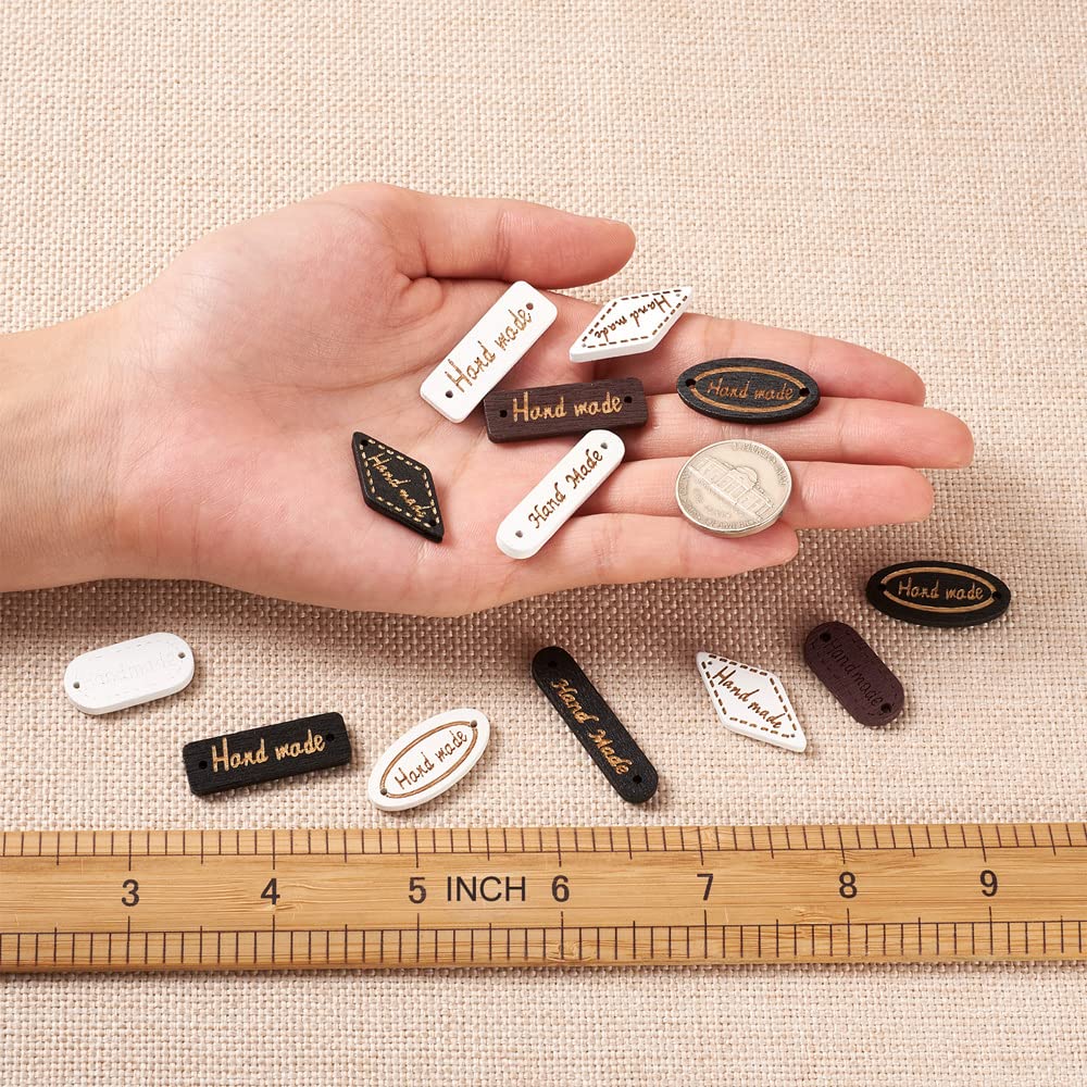 Cheriswelry 300pcs Wooden Label Links - Rectangle, Oval, Rhombus Tag Labels for DIY Craft, Jeans, Bags, Shoes, Hat Accessories