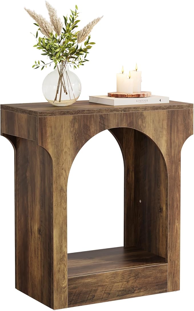 Tribesigns Wood End Side Table with Storage Space for Living Room, Narrow Nightstand for Bedroom, Brown