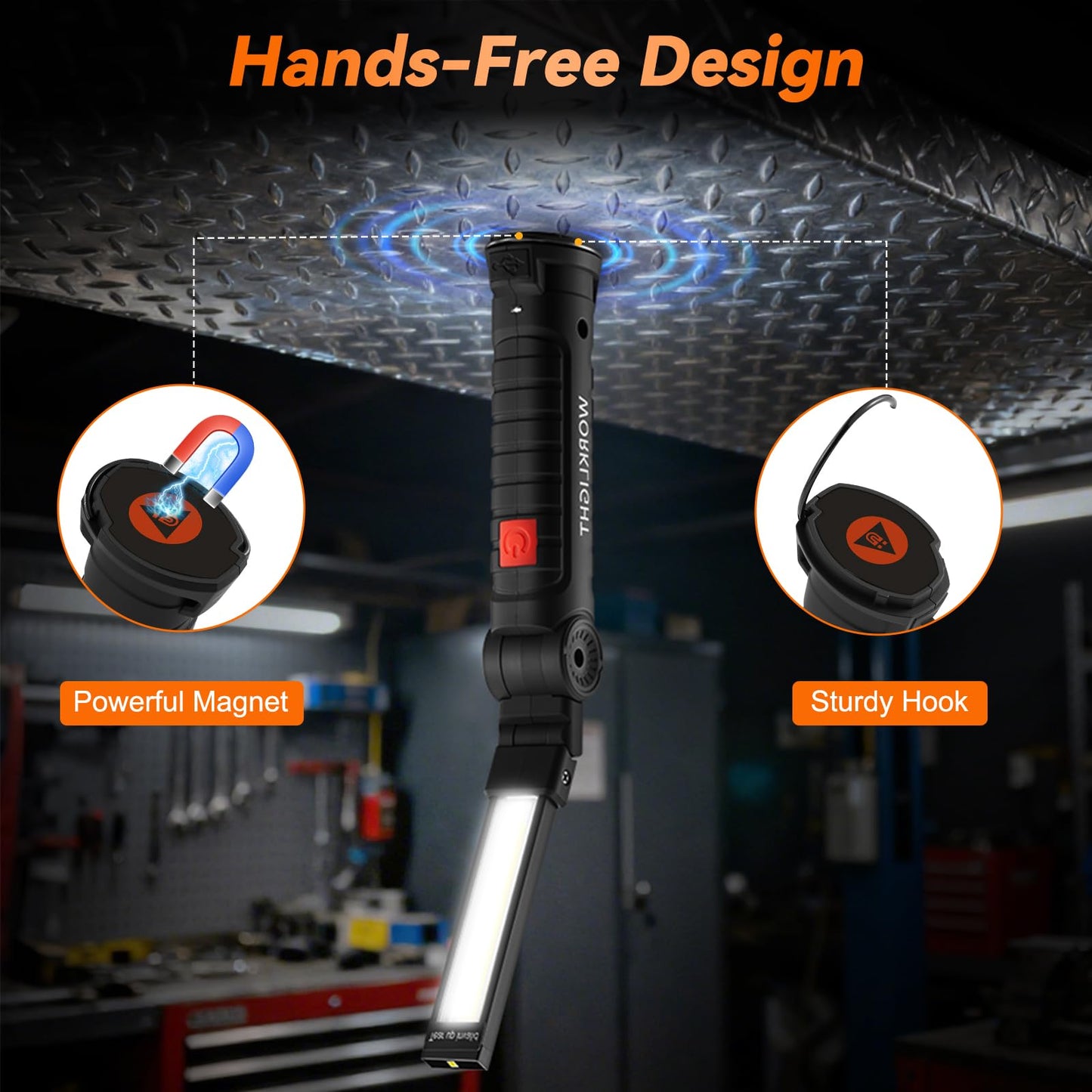 Ruboliy Magnetic Work Light 6Pack, Rechargeable LED Work Light with 360° Rotation, 5 Mode Mechanic Light, Compact Rechargeable Flashlight with Hook for Car Repairing, Emergency, Fathers Day Dad Gifts
