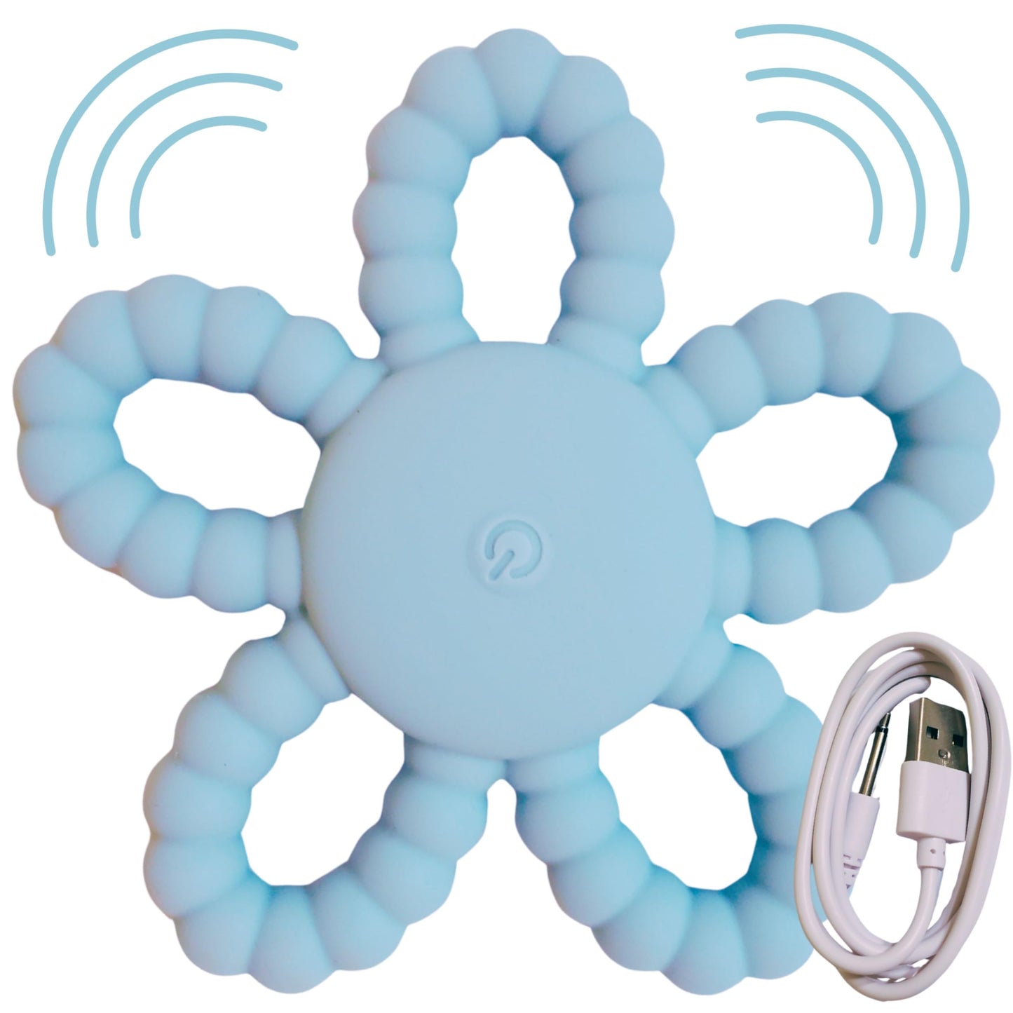 Vibrating Teether for Babies, Soft Silicone Baby Teething Toy with 3 Vibration Levels, USB C Rechargeable BPA Free Teether for Infant & Toddler, Sensory Chew Toy (Blue)