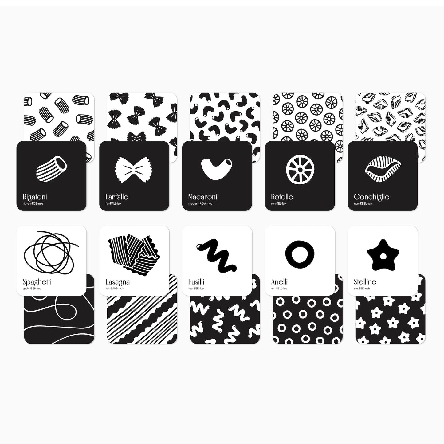 Pasta for Baby High Contrast Cards Sensory Toy Learning Activity Large Black and White Flash Cards Newborn Tummy Time Play 0+ Months Infant Essentials Curious Baby Activity Gift Set