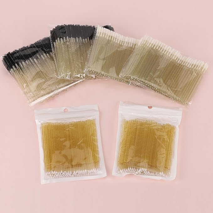 600 PCS Eyelash Extension Supplies Kit, 200 Spoolies Mascara Wands Disposable 200 Lip Brushes 200 Micro Swabs Yellow Eyelash Brushes Makeup Applicator Tool