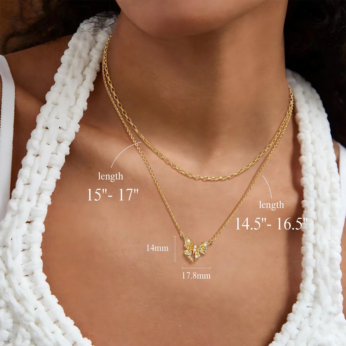 MEVECCO Gold Butterfly Layered Necklace for Women 18K Gold Plated Dainty CZ Charm Choker Cable Chain Double Layer Pendant Necklace Stack Minimalist Handmade Layering Jewelry Set Gift