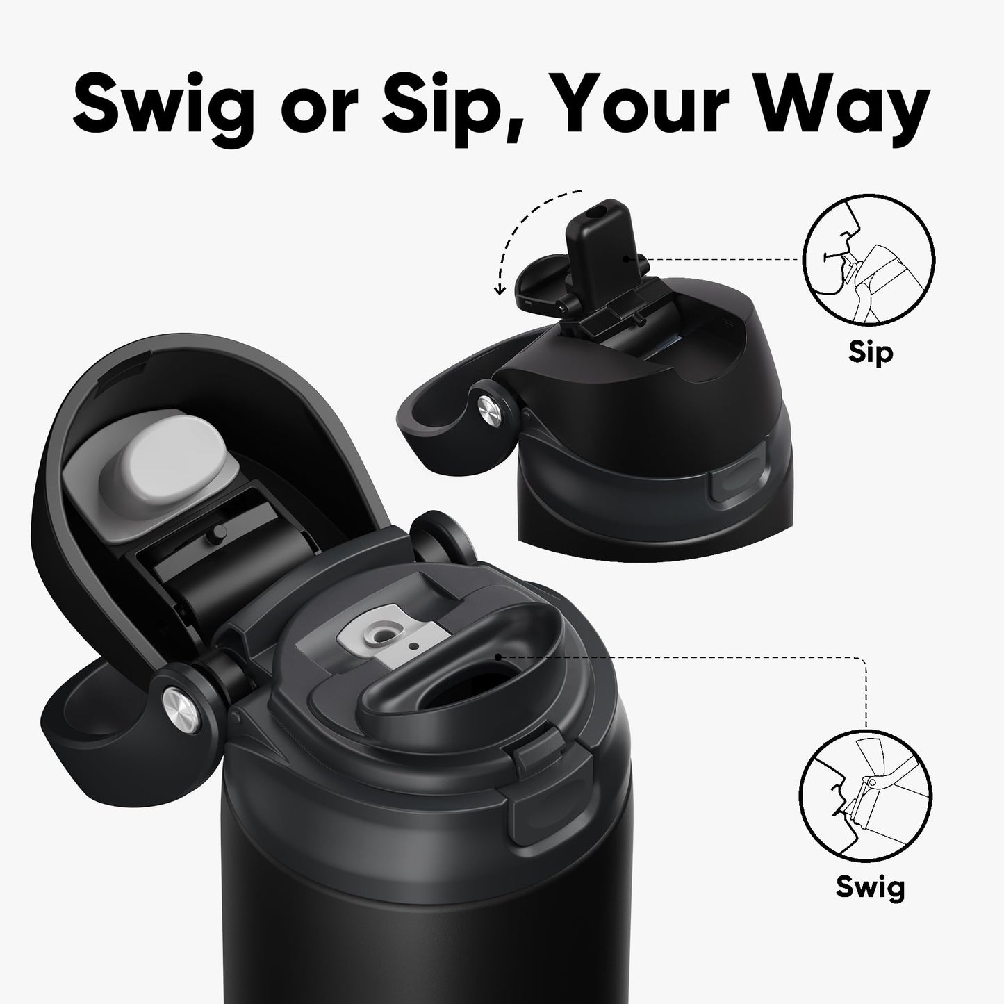 ENCOOL Leakproof Insulated Water Bottle with Straw Dual-Sip Water Bottle Bag-Safe Design for Work, Commute & Gym – Keeps Drinks Cold All Day, 24 oz, Jet Black
