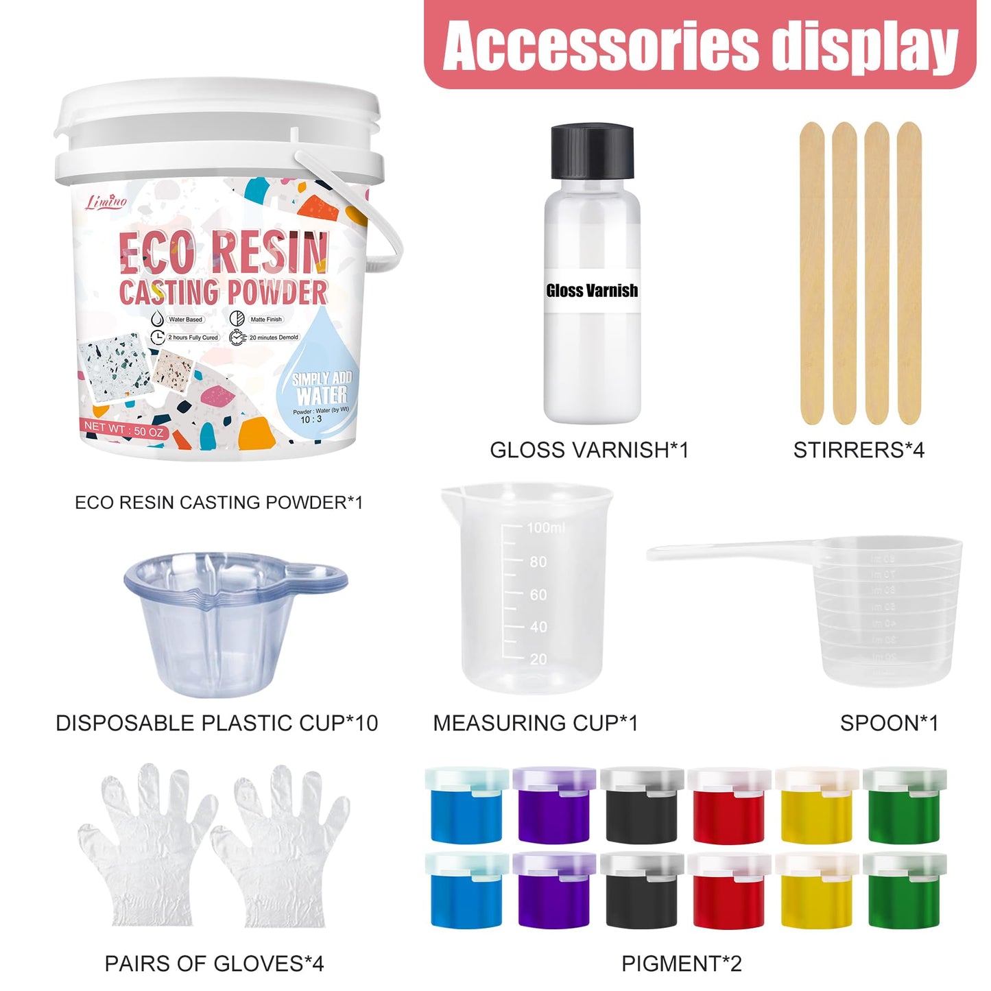 Eco Resin Casting Powder - 1400g Ceramic Resin Powders Kit with 6pcs Pigments, Fast Curing, Easy to Demold, Water Mixed Activated - Toxic-Free, Odorless - Plaster Casting Kit for DIY Home Art Crafts
