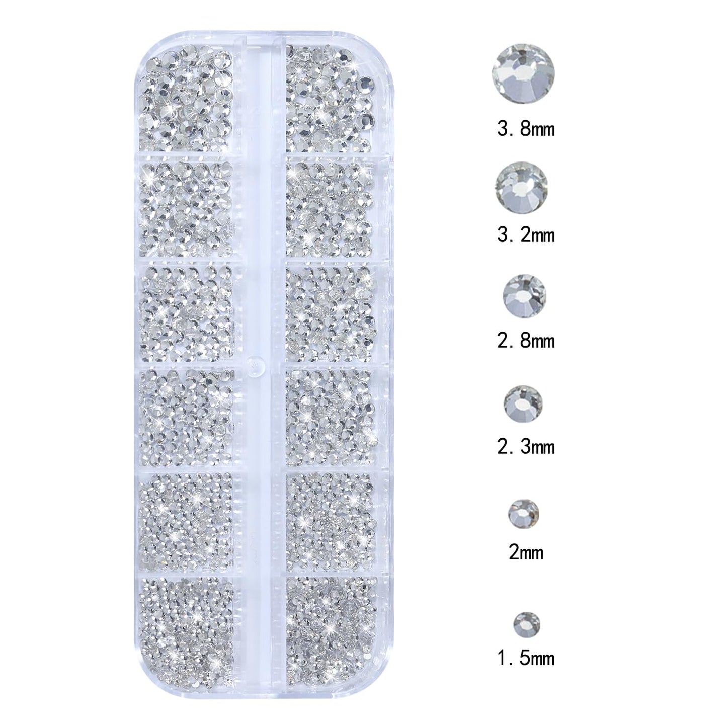 Nail Rhinestones - 3D Multi Shape Size, Flat Back, Manicure Rhinestones Charms, Crystals White Gems, with Kit, for Nail Art, Bedazzling Acrylic Nails, DIY Decor