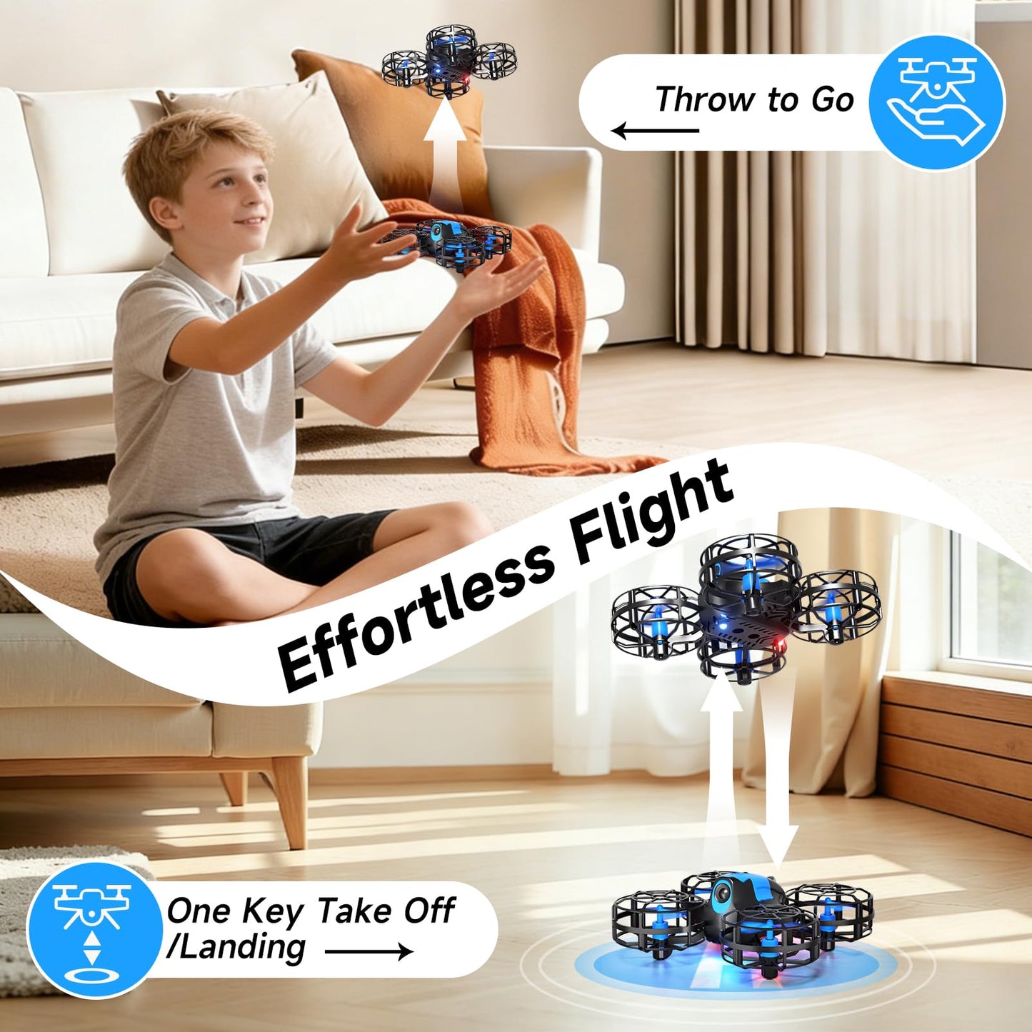 4DRC V18 Mini Drone for Kids Beginners, RC Quadcopter with 2 Control Modes, Headless Mode, Altitude Hold, Auto Hover, 3 Speeds, 3D Flips, LED Lights, 2 Batteries, Gift Toy for Boys