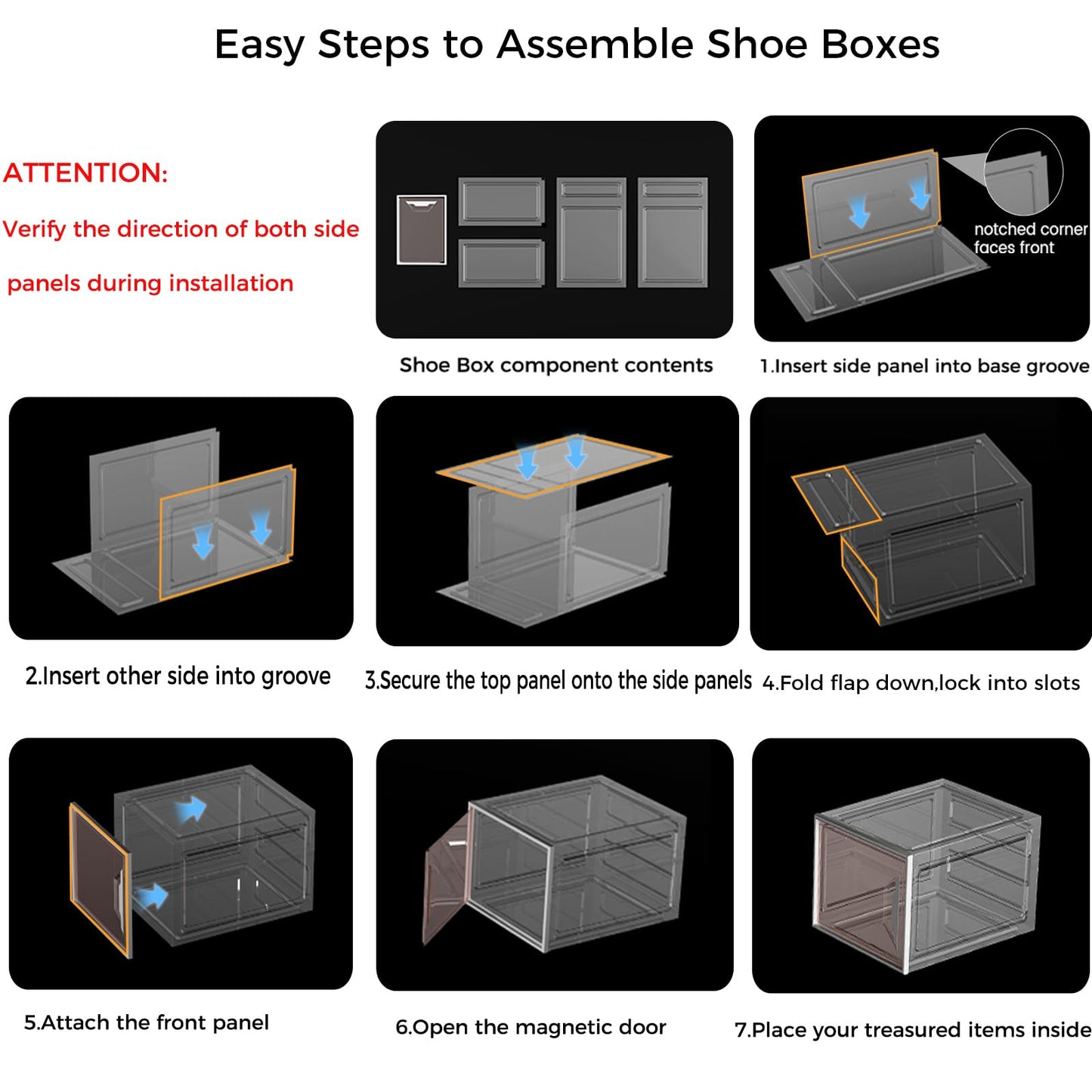 ADTO X-Large Stackable Shoe Boxes - Clear Plastic Shoe Storage Boxes with Magnetic Door, Thicken Shoe Organizer for Closet, Space Saving Foldable Shoe Containers Bins for Sneaker Boot - 6 Pack(Brown)