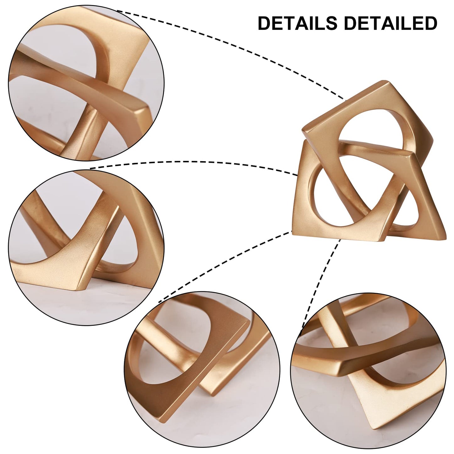 Modern Geometric Cube Decorations - Gold Knot Statues for Home, Bookcase, Tabletop, Console, Entryway & Dining Table Centerpieces