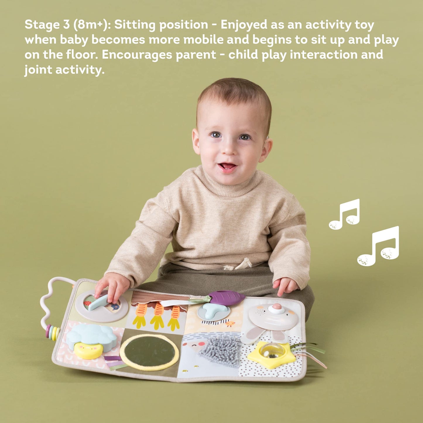 Taf Toys Newborns & Toddlers Busy Board with Music & Lights 13 Montessori Activities Baby Safe Mirror, 3D Activities, Textures & a Baby Teether Develops Motor Skills, Senses & Eye Hand Coordination