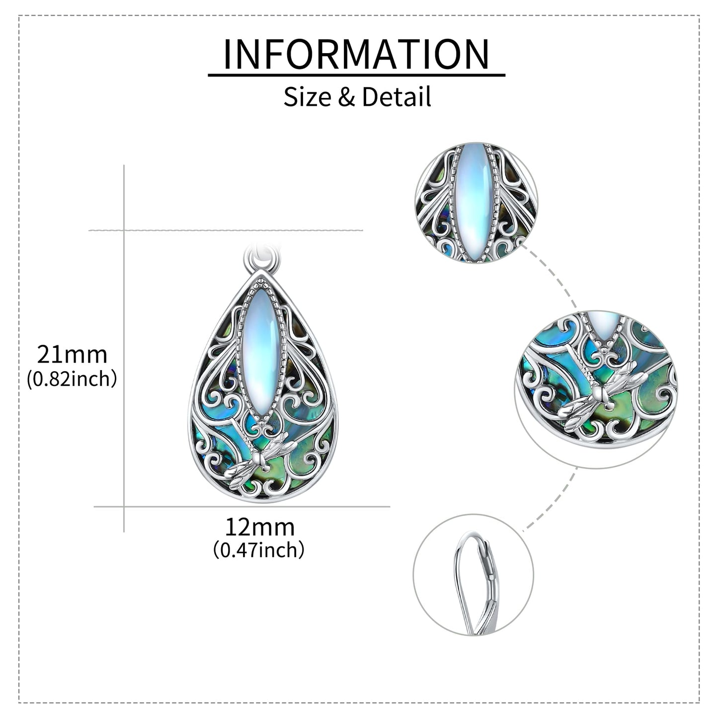 Dragonfly Filigree Earrings Sterling Silver Teardrop Abalone Shell Drop Dangle Earring Filigree Leverback Earrings Gifts for Women Jewelry
