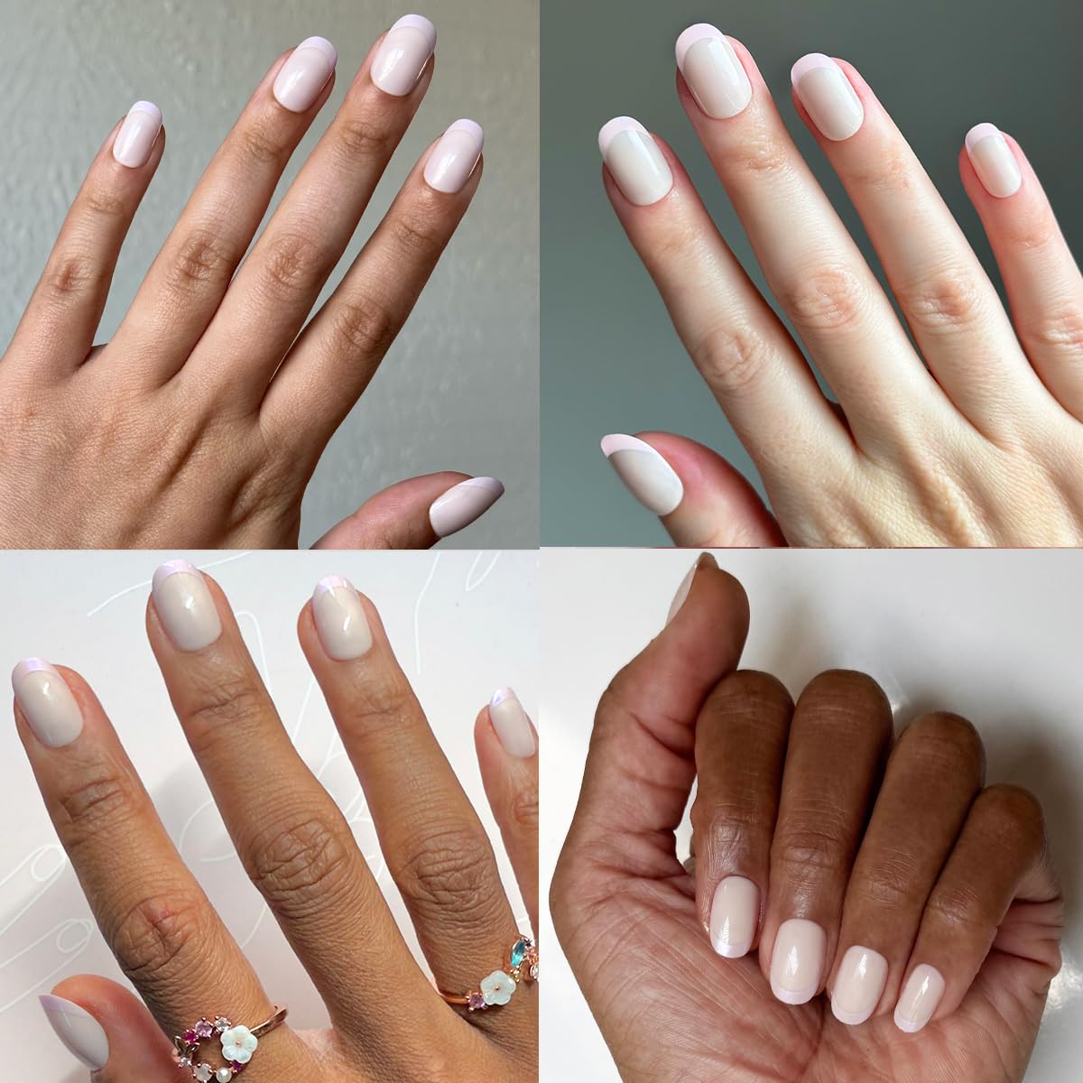 Olive & June Effects Super Stick Mani Press-On Nails | Short, Round | No Glue Needed | 32 Tab Nails in 16 Sizes | Non-Toxic Tabs | Easy On-Off, Non-Damaging | Realest Look | 7-Day Wear | Glazed French