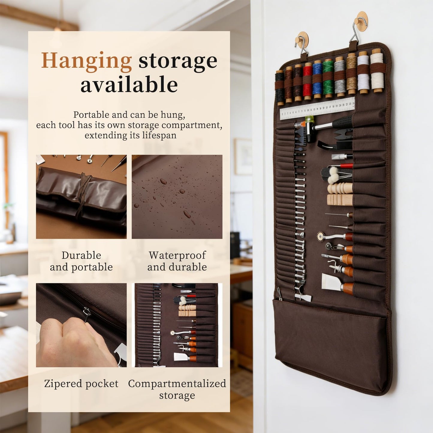 SHWAKK Leather Working Tools, All in One Leather Tooling Kit, Complete LeatherCraft Kit with Storage Bag, Stamping Tools for Sewing, Carving, Punching Stamping for Making and Handicrafts