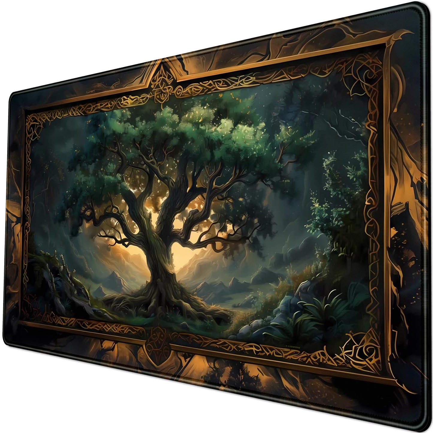 Mystical Green Tree Large Gaming Mouse Pad Forest Tree of Life Deskpad Mat XXL Extended Gaming Desk Large Mousepad Computer Laptop Keyboard and Mouse Mat, Office Desk Decor Pad 31.5x15.8 in