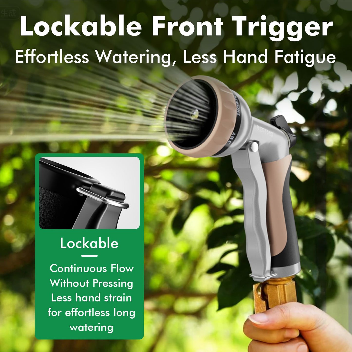 RESTMO Garden Hose Nozzle, Heavy Duty Metal Water Hose Nozzle with 7 Adjustable Spray Patterns, High Pressure Hand Sprayer with Flow Control, for Watering Plants & Lawns, Washing Cars & Pets, Gold
