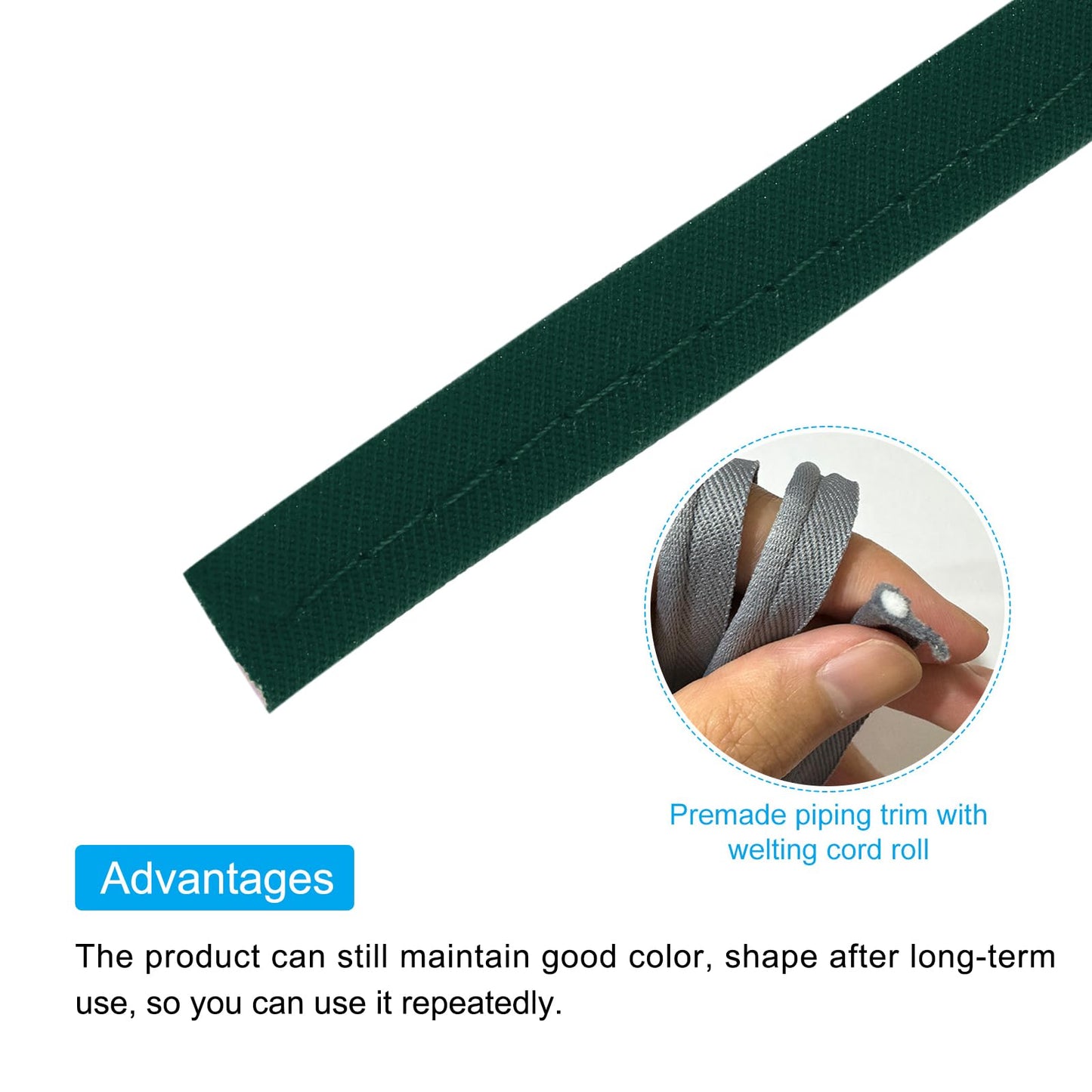MECCANIXITY Piping Cord Trim 20 Yards 1/2 Inch Piping Tape for Sewing DIY Crafting Fabric Edge Trim Deep Green