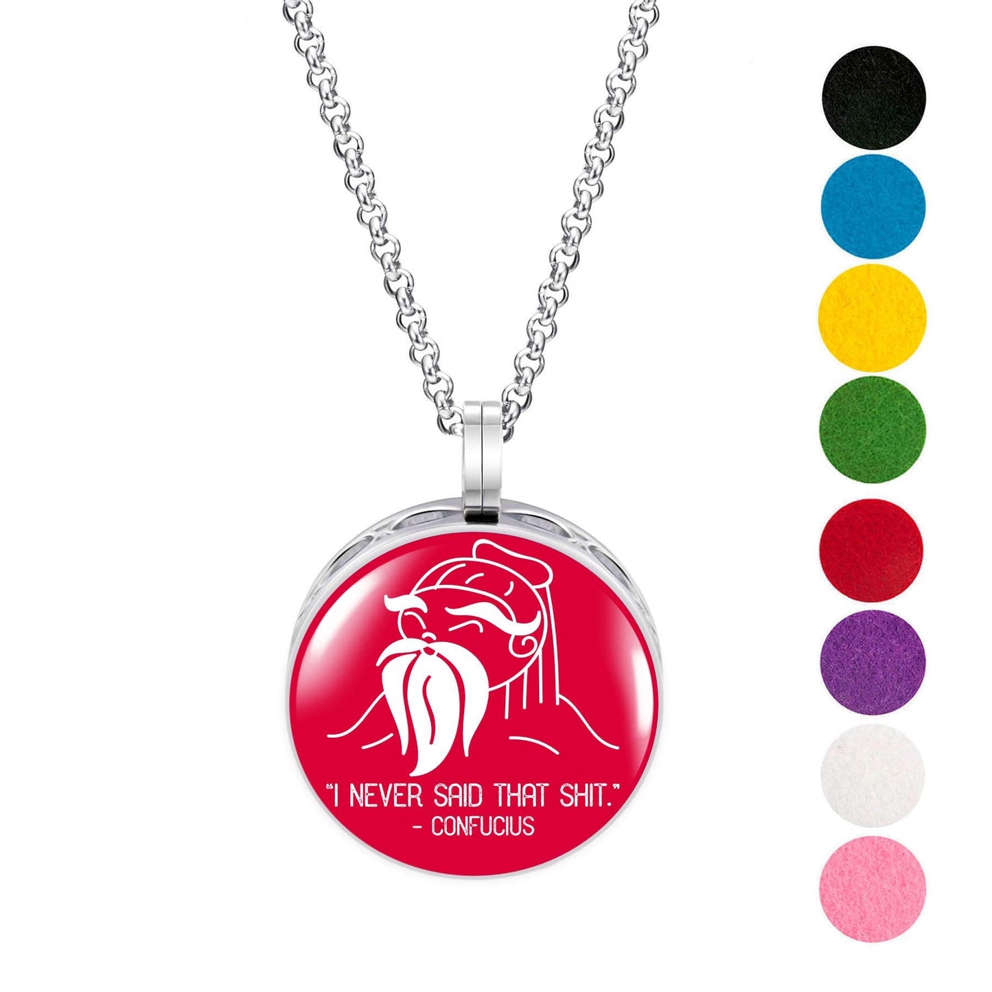 Wild Essentials Confucius - I never said that Enamel Finish Essential Oil Diffuser Necklace Gift Set - Includes Aromatherapy Pendant, 24" Stainless Steel Chain, 8 Color Refill Pads