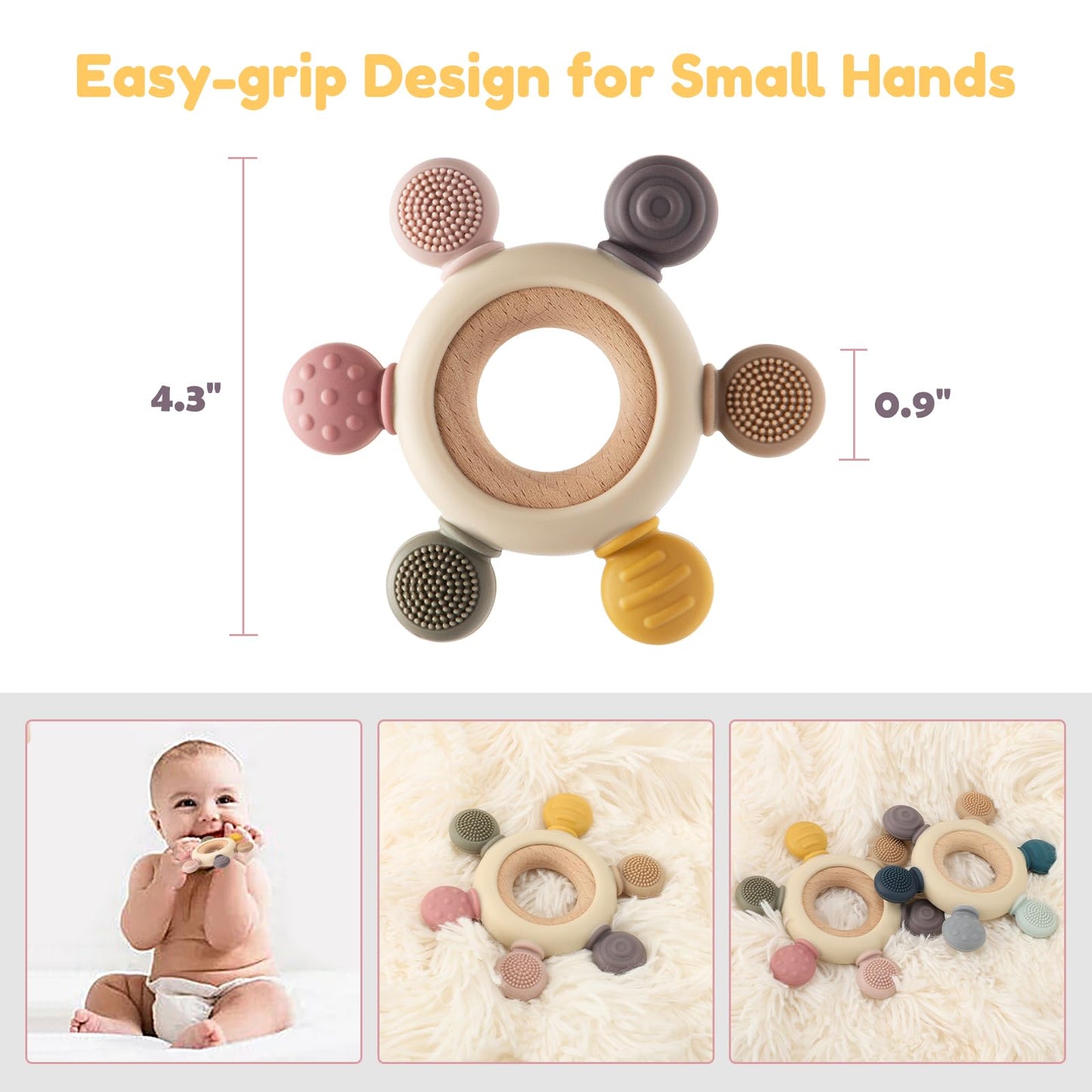TOHIBEE Baby Montessori Sensory Teething Toy + Baby Teething Ring for 0-6 6-12 Months