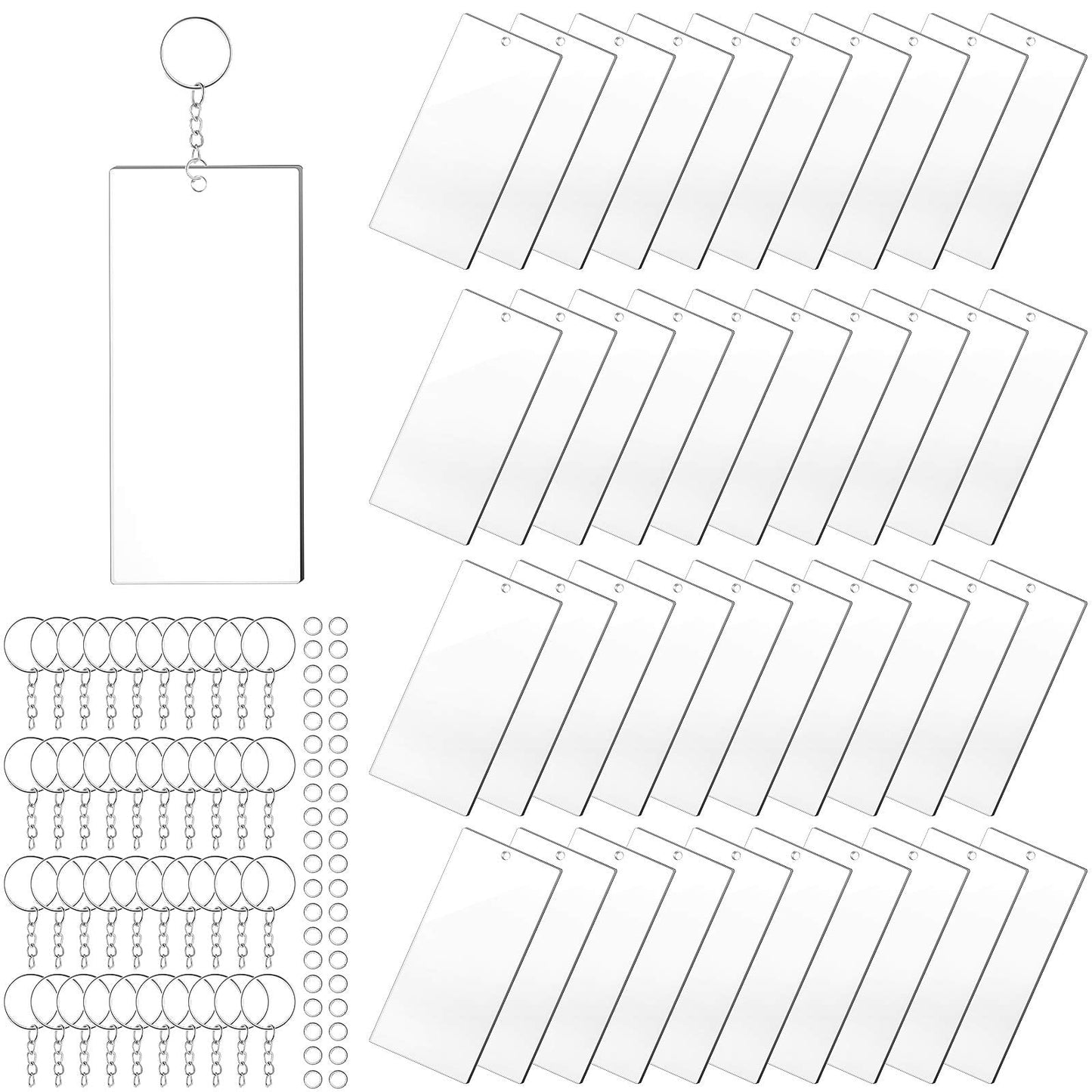 Hicarer 120 Pcs Acrylic Keychain Blanks Set Rectangle Clear Acrylic Ornament Blank for Vinyl DIY Projects and Crafting(3 x 7 cm)