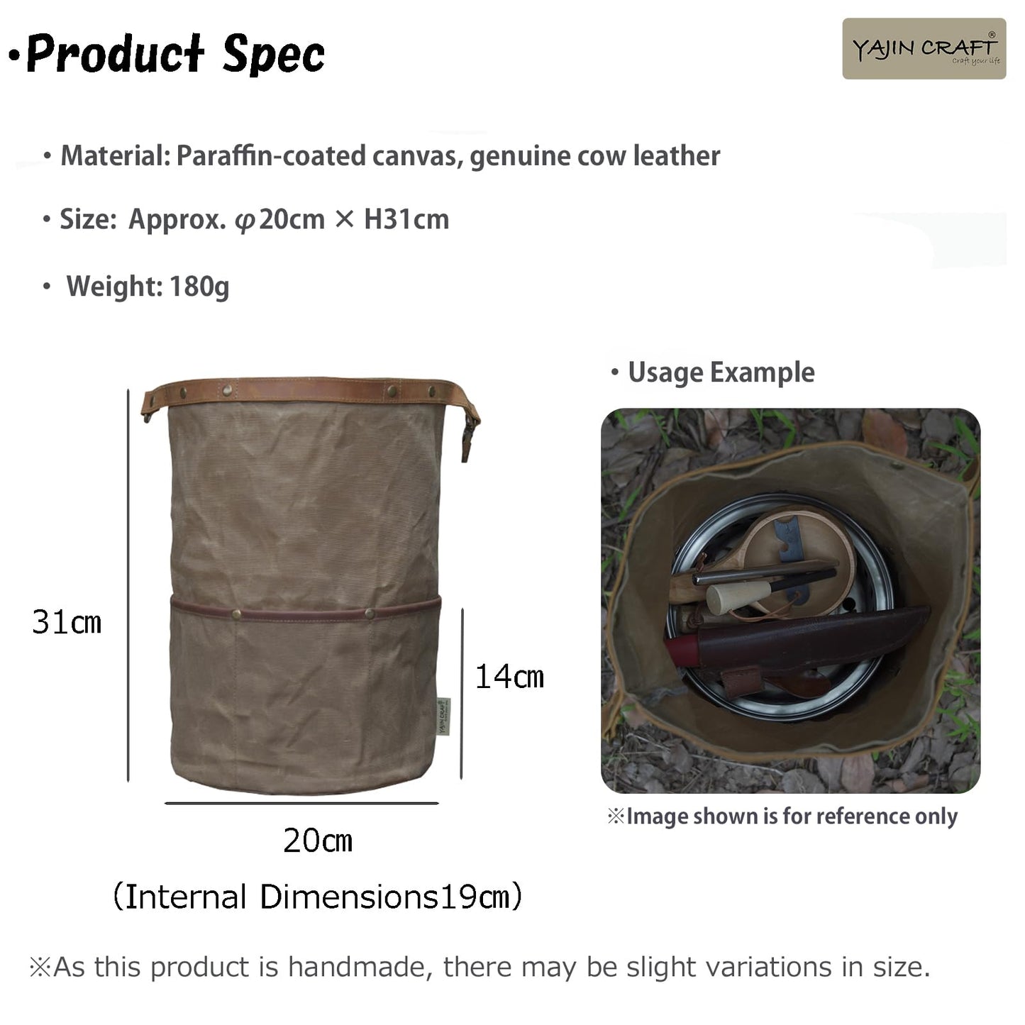 YAJIN CRAFT Camping Cookware Storage Bag, Canvas Camp Kitchen Organizer for Cooking Utensils, Pots, Pans & Mess Kit – Heavy-Duty Water-Resistant Outdoor Storage Case L