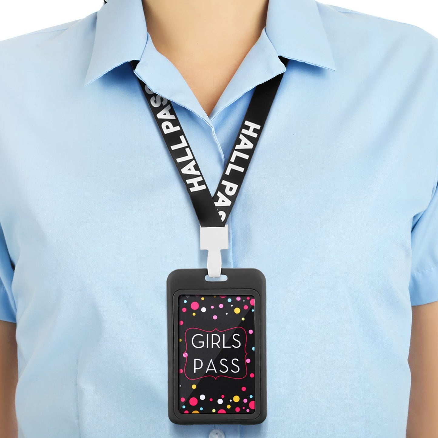 Tatuo 16 Pcs Hall Pass Lanyards Card Passes Set Vertical Bathroom Pass Restroom Unbreakable Gift for Teacher Nurse Library Office(Black)