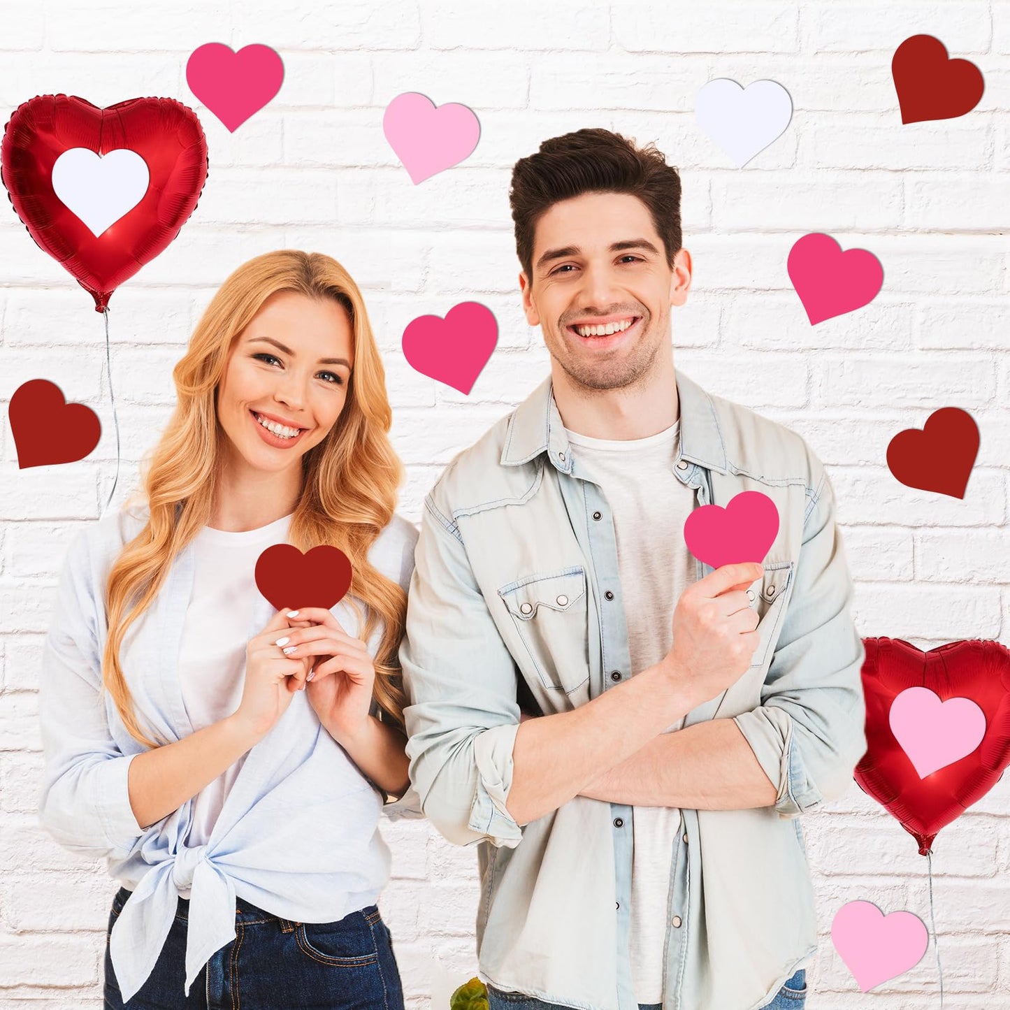 JUNEBRUSHS Heart Cutout, 120Pcs Valentine's Day Cutouts Red Pink White Rose Red Heart Shaped Paper Cutout for Valentines Classroom Bulletin Board Decoration School Craft Projects