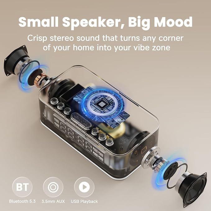 Digital Alarm Clock White Noise, Loud Digital Alarm Clocks Bedrooms, Alarm Clock Speaker Wireless Charger AUX USB Bluetooth Speaker 12/24H Dual Alarm Snooze Adjustable Brightness, Cream
