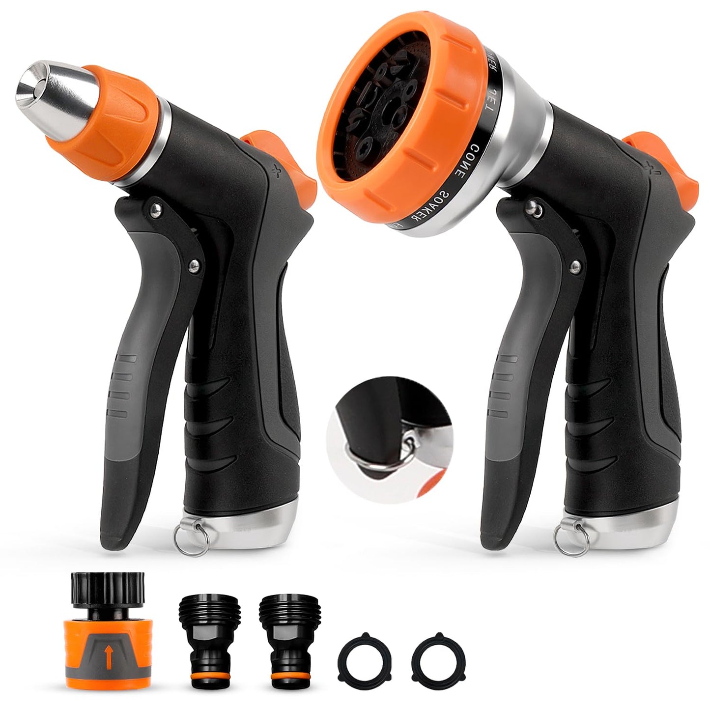 HOOFUN 2 Pack Garden Hose Nozzle: High Pressure Water Hose Sprayer with 10 & 2 Spray Patterns - Lightweight & Rust-Proof Handheld Spray Gun (Black)