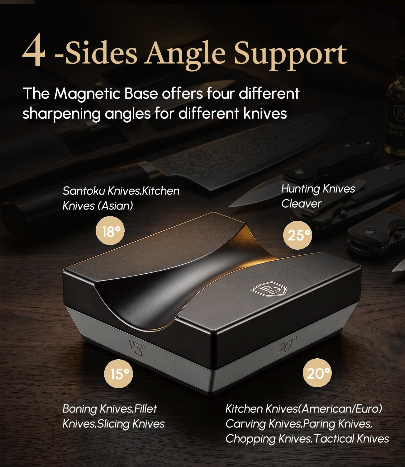 Lebof Rolling Knife Sharpener with Diamond Disc, Magnetic Base with 4 Sharpening Angles, Aluminum Alloy Body, Anti-Slip