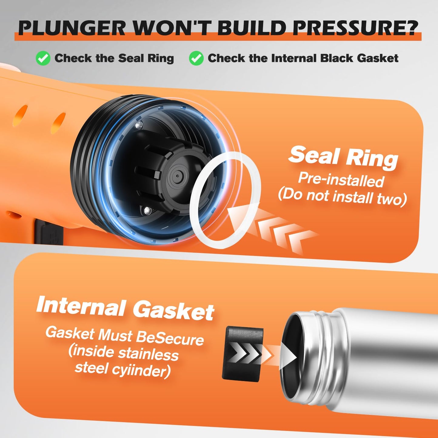 Electric Toilet Plunger, High Pressure Toilet Snake Drain Clog Remover, Splash-free Unclogger with Drain Snake Auger, Plungers for Bathroom Heavy Duty, Versatile Air Blaster Unclogger Kit (Orange)