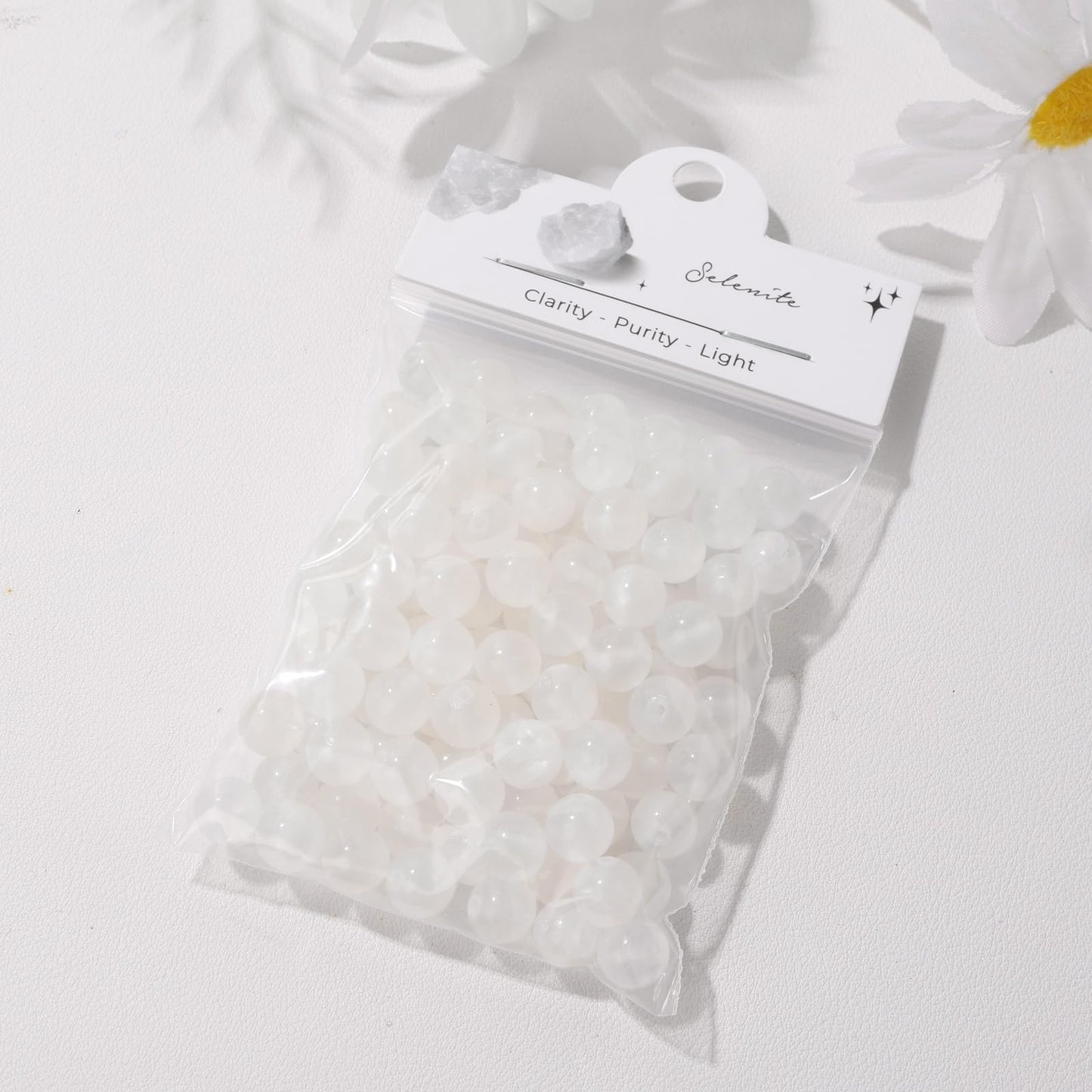 Raicegs 100pcs 8mm Selenite Beads Natural Gemstone Beads Round Loose Beads for Jewelry Making DIY Bracelets Necklace