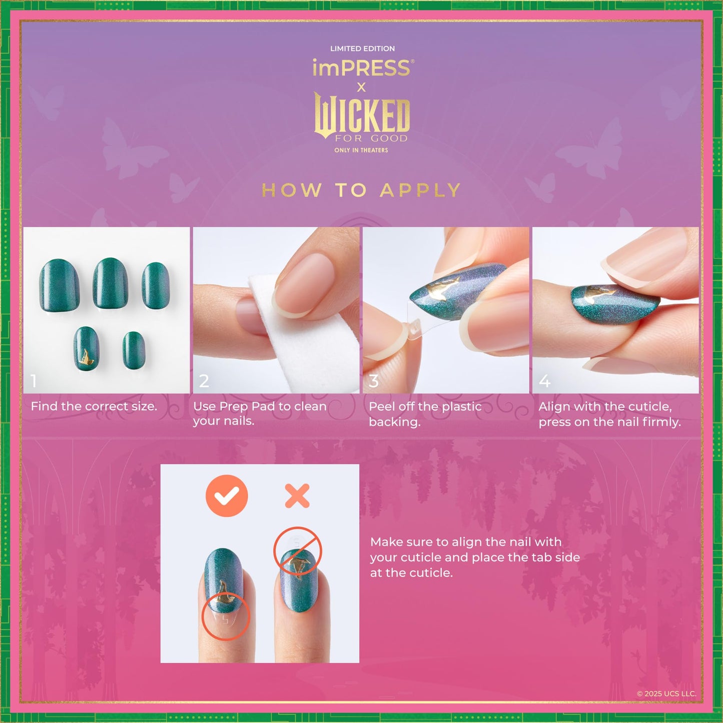 Impress X WICKED: FOR GOOD Press On Nails, ‘Shouldn't This Be Pinker?’, Pink, Short Oval, New Improved Adhesive, Up To 10 Day Hold, Includes 30 Fake Nails, 1 Prep Pad, 1 Manicure Stick, 1 Mini File