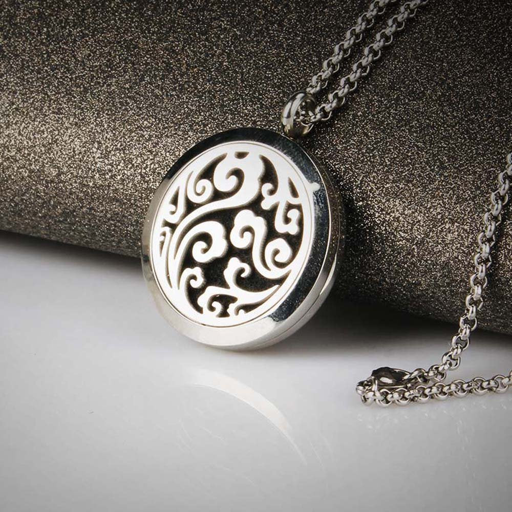 Aromatherapy Essential Oil Diffuser Necklace Cloud Pattern Stainless Steel Locket Pendant