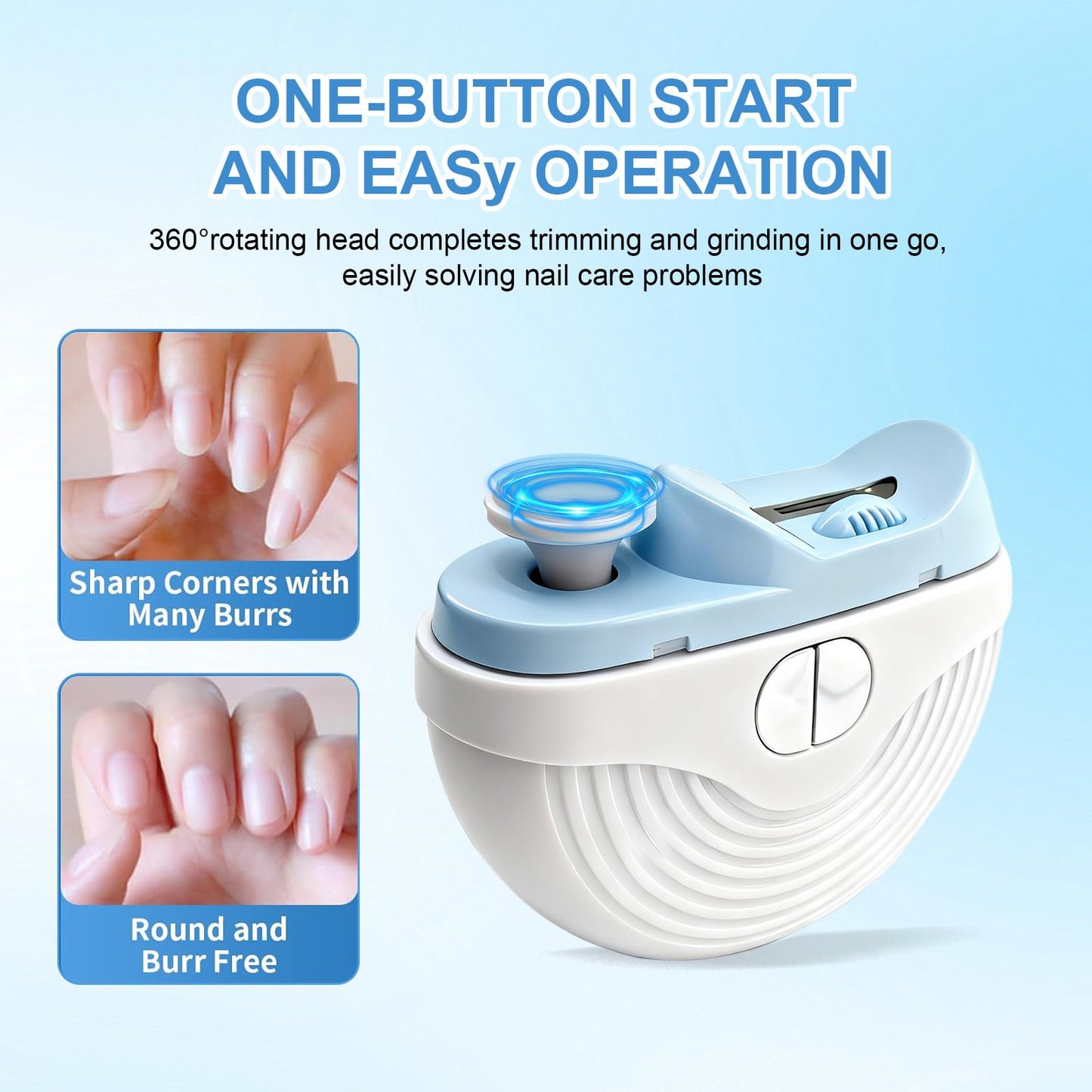 Electric Nail Clipper for Seniors & Toddler Nail Clipper 3 in 1,2026 Electric Nail Trimmer with LED Light&Polishing,Adjustable 3 Speeds Automatic Nail Cutter for Thick Toenails,Adults,Baby Blue