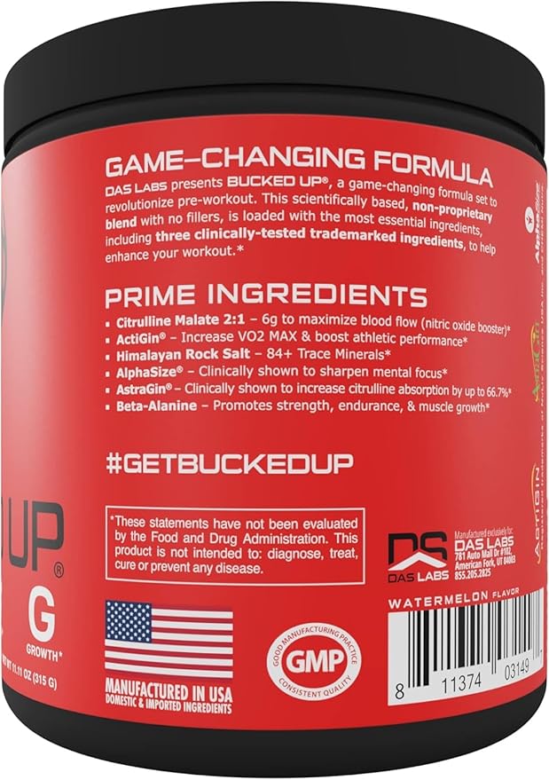 Bucked Up Pre Workout 6 Grams Citrulline, 2 Grams Beta Alanine, and 3 Other Registered trademarked Ingredients (Freedom Pop)