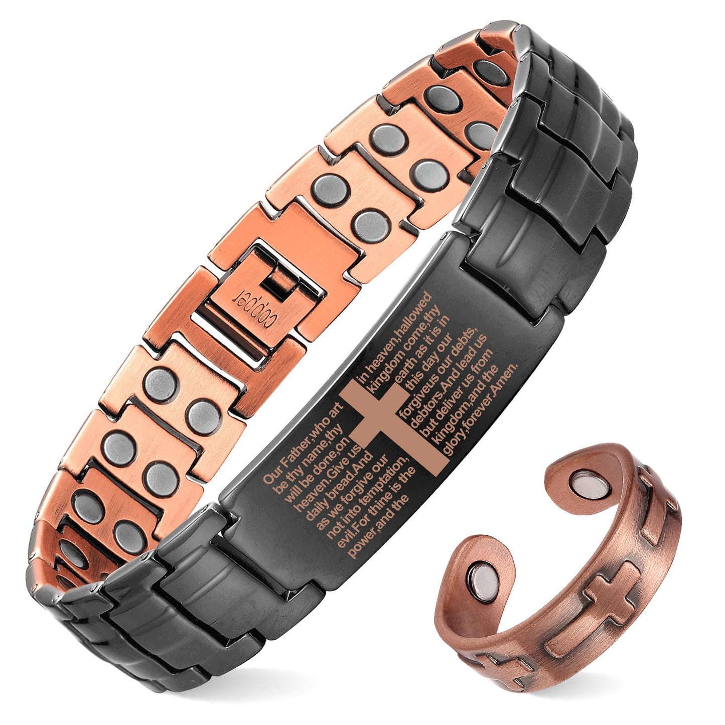 MagEnergy Men's Copper Magnetic Bracelet,99.9% Solid Copper Bracelets with Double-Row Strong Magnets,Adjustable with Sizing Tool Jewelry Box