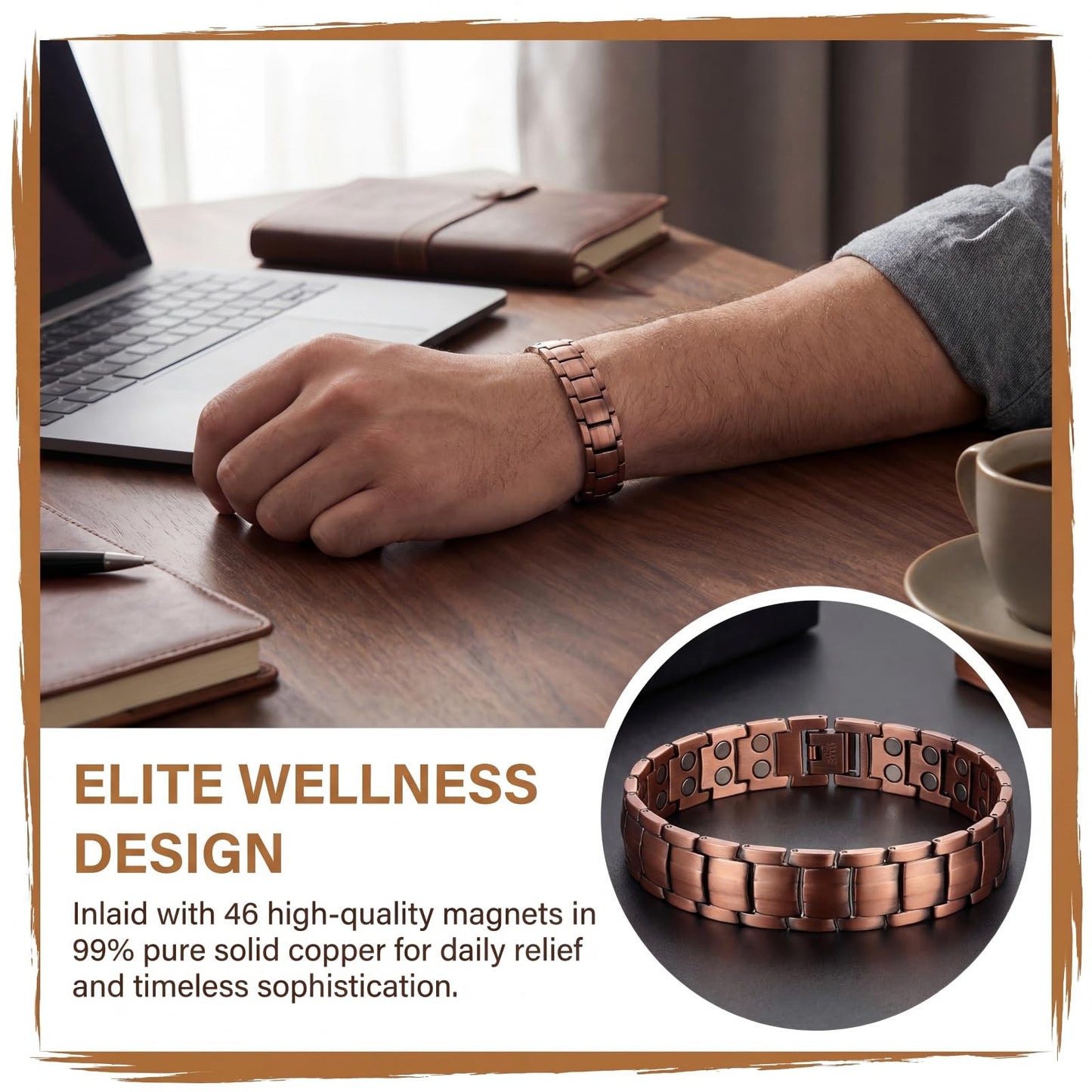 Picalela Magnetic Copper Bracelet for Women & Men (Unisex) – 99% Pure Solid Copper with 46 Magnets, Adjustable Wide-Link Design to Boost Circulation & Alleviate Fatigue (Copper)