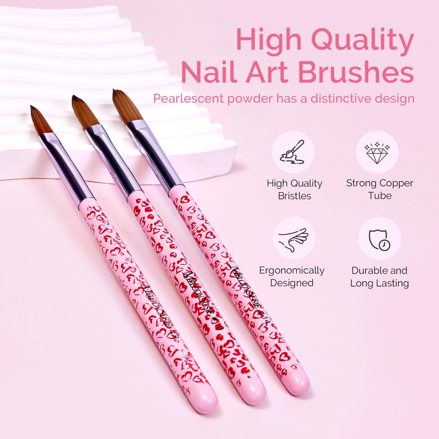 MelodySusie 3Pcs Acrylic Nail Brush Set with Portable UV LED Nail Lamp for Semi Cured Gel Nail Strips