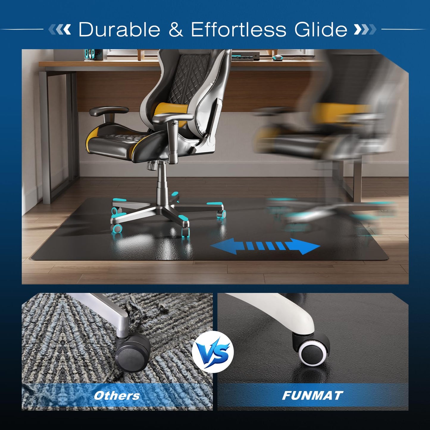 FUNMAT Chair Mat for Hardwood Floor, 36" x 36" Easy Glide Desk Chair Mat for Rolling Chair, Anti-Slip Floor Protector Computer Desk Mat, Vinyl Floor Mat for Gaming Room Home Office, Black