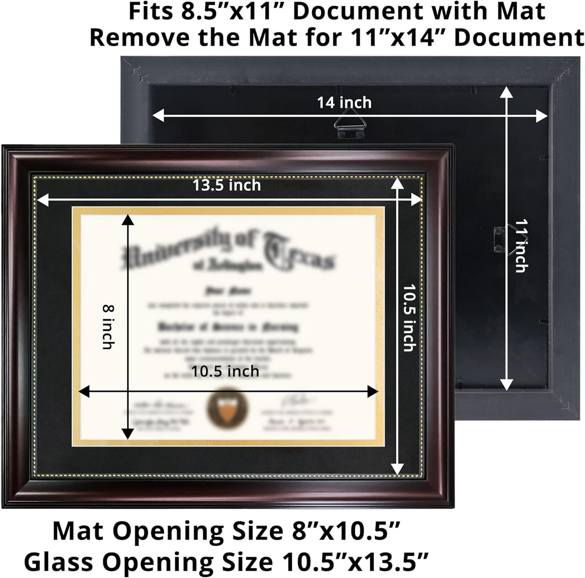 GraduationMall 8.5x11 Diploma Frame with Black over Gold Mat or Display 11x14 Document without Mat, UV Protection Acrylic, Mahogany with Gold Beads, Set of 3