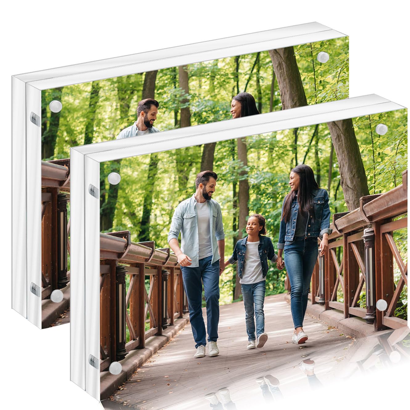 Toolsure 6x8 Inch Acrylic Picture Frames,6 by 8 Magneticear Acrylic Photo Frame, Frameless 8x6 Photo Frames,Double Side Display Glass Desktop Frame with Gift Box 2PACK