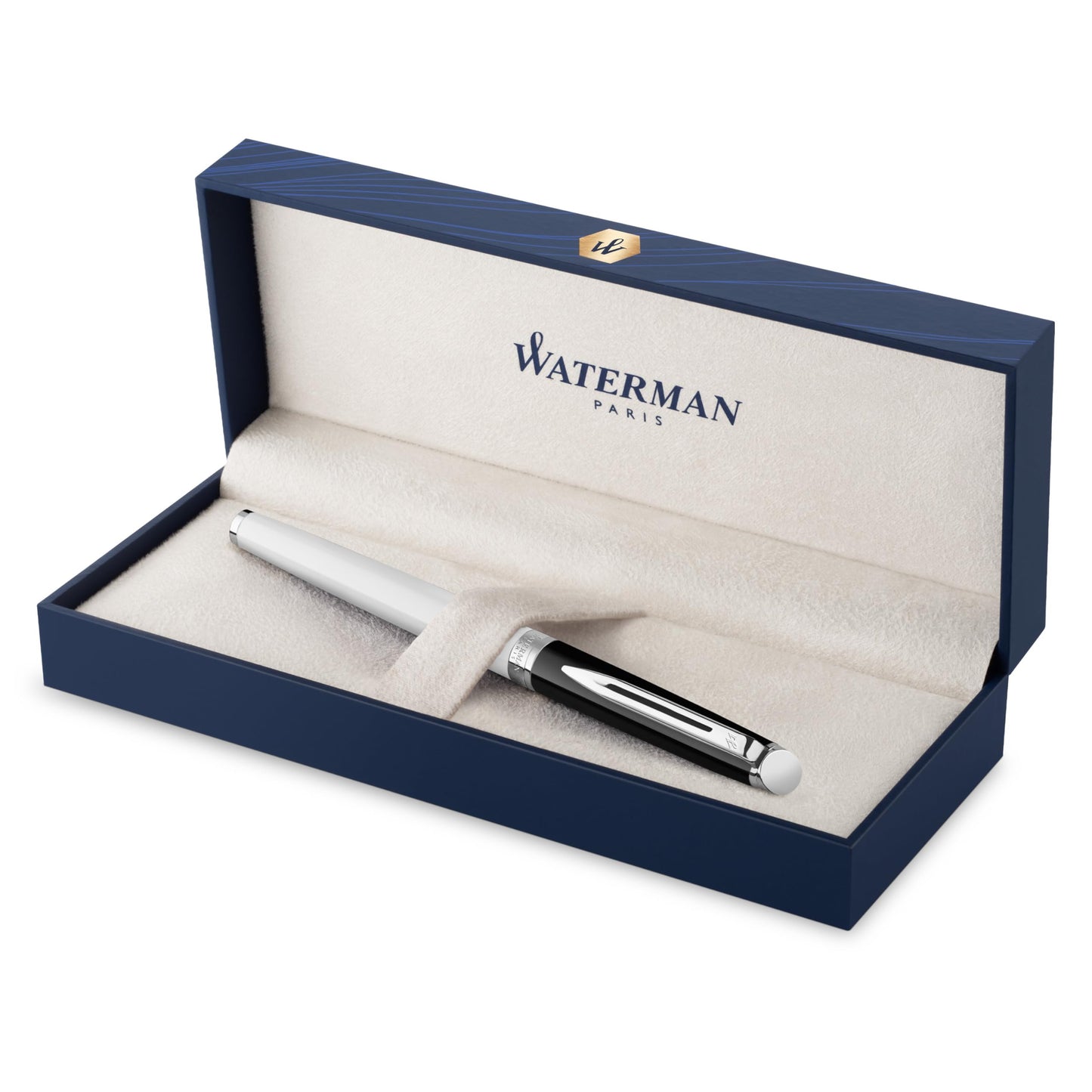 Waterman Hémisphère Rollerball Pen, Black & White Lacquer with Palladium Coated Trim, Fine Point, Black Ink, Gift Box - Stylish Office Essentials, Color Blocking, Trendy Desk Supplies
