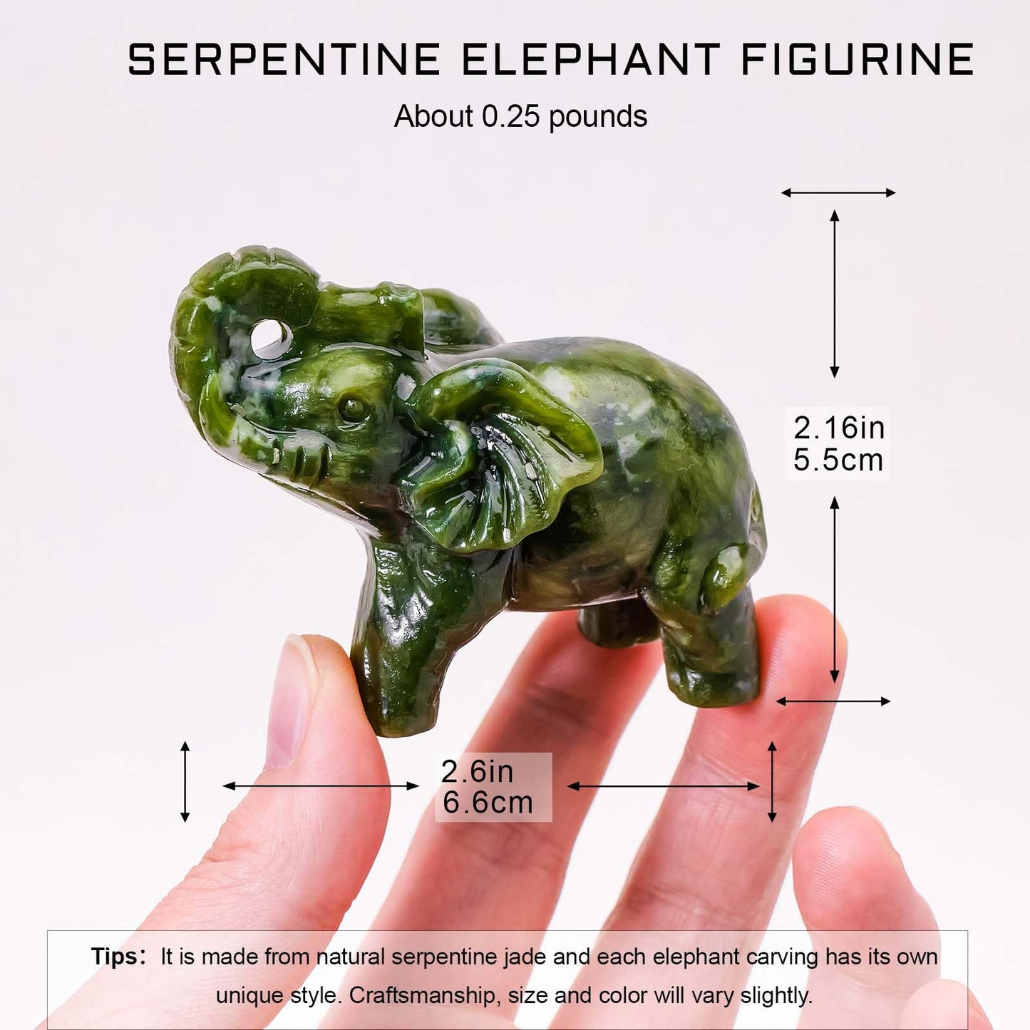 Apengshi Natural Crystal Raw Stone Jade Figurine,Cute Decorative Animal Statue (Running Elephant)