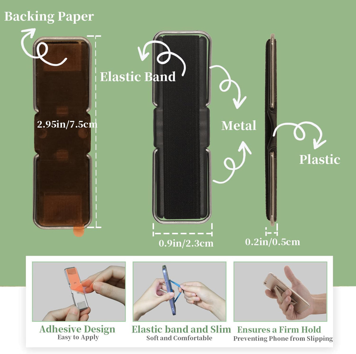 4Pcs Adhesive Phone Strap Grip Finger Holder for Hand, Sticky Elastic Cellphone Loops for Back of iPhone Case Accessories, Thin Smartphone Grips - Black Silver Black White