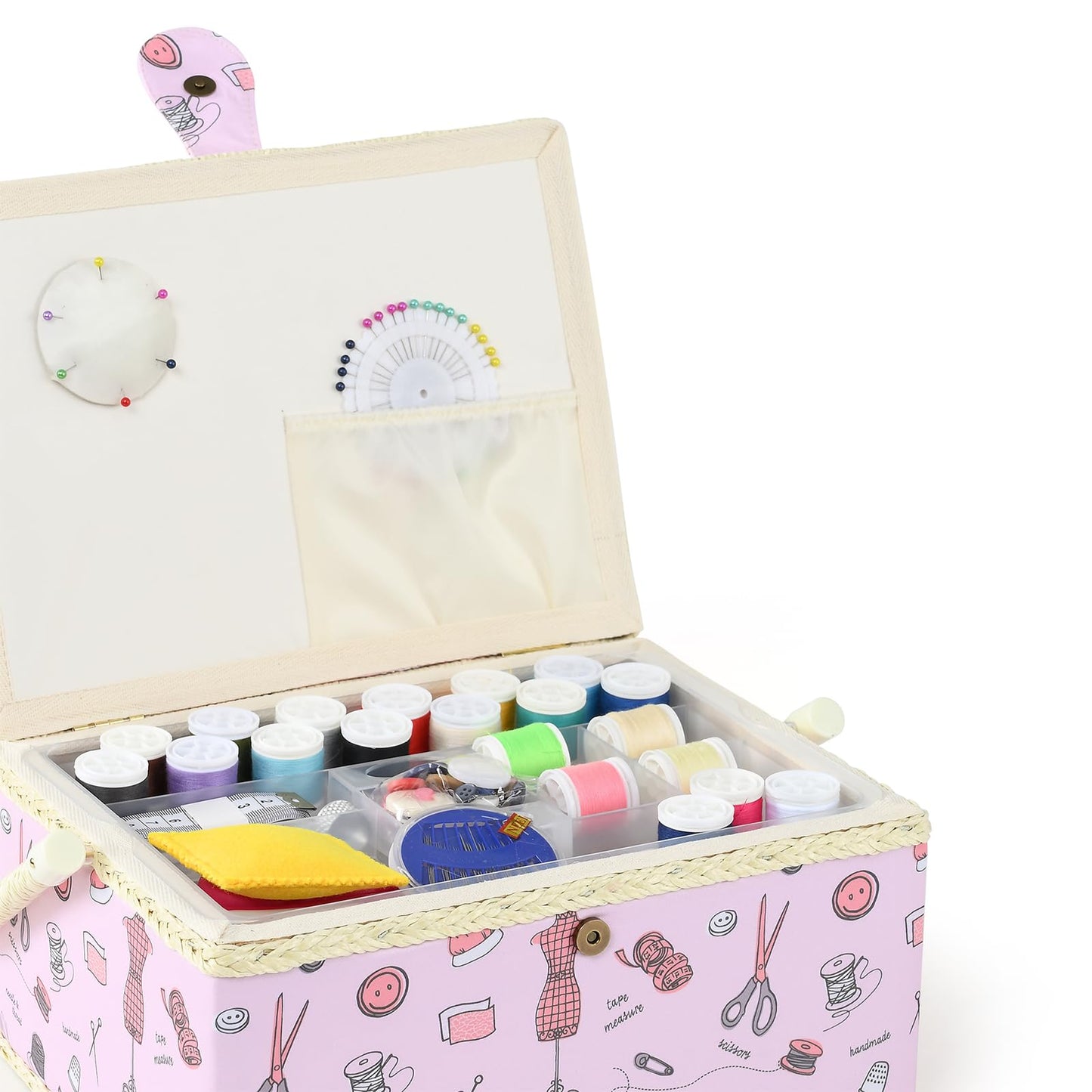 FOPUGT Sewing Basket - Large Sewing Box for Sewing Supplies, Sewing Organizer Box Sewing Kit Storage Christmas Gift for Sewing Enthusiast (Pastel Pink - Large)