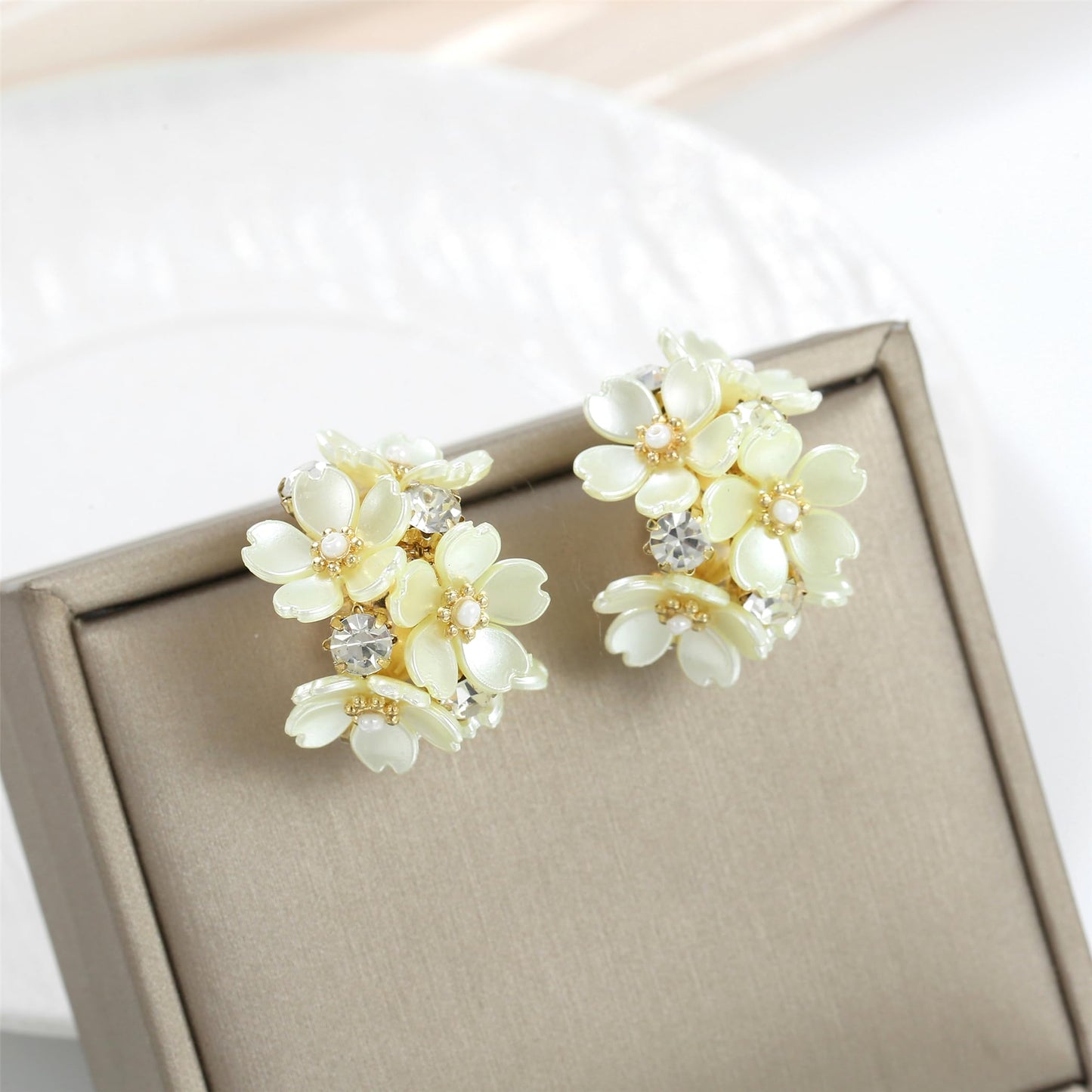 Xalroco Statement Rhinestone Flower Stud Hoop Earrings for Women Yellow Acrylic Pearl Earrings (Yellow Flower)