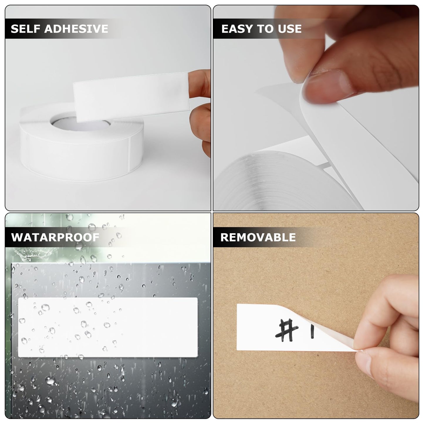 White Rectangle Stickers 3 x 1 Inch Color Coding Labels Vinyl Roll Self-Adhesive Waterproof Removable 500 PCS