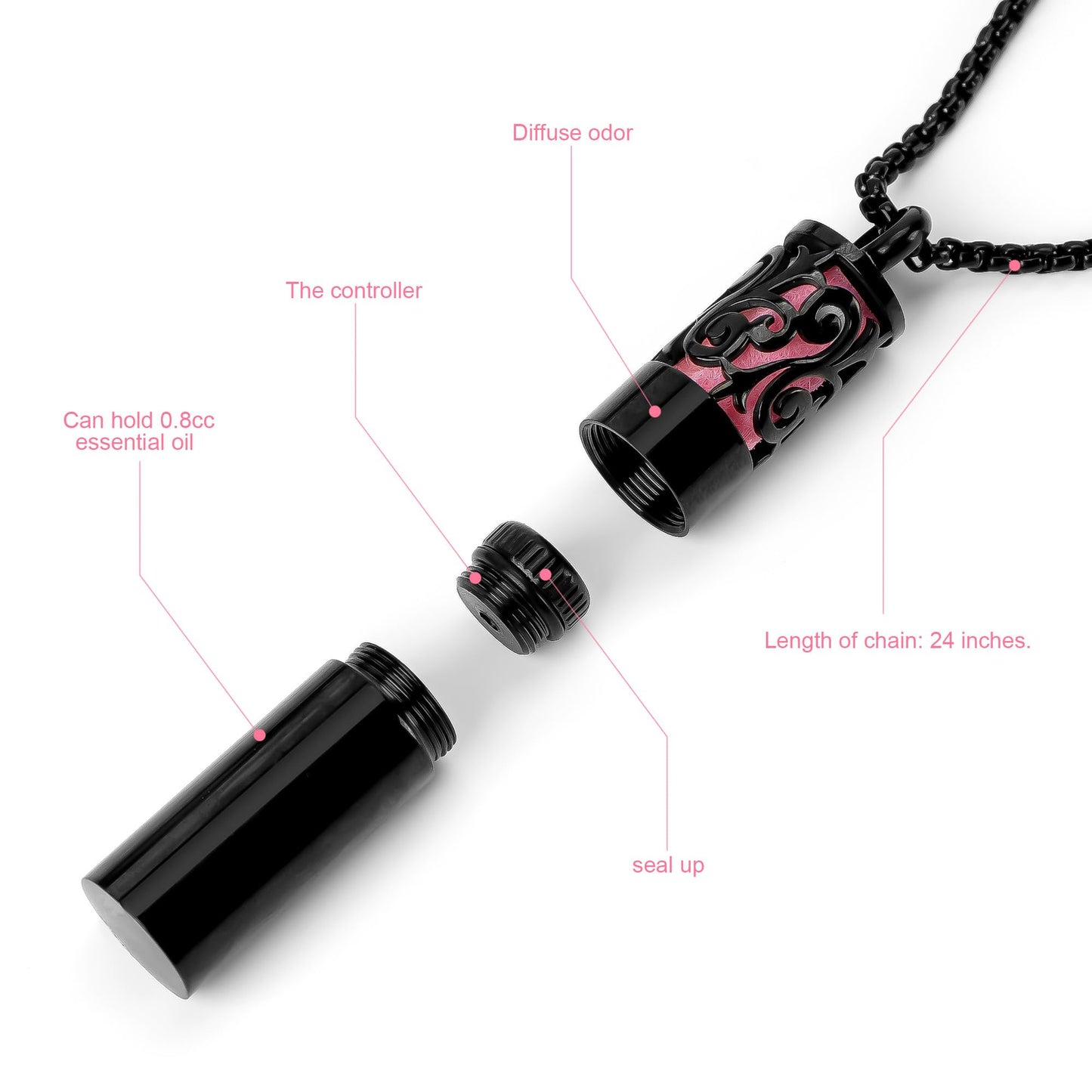CAIRIAC Essential Oil Necklace for Women, Aromatherapy Necklace Diffuser, Women's/Men's Fragrance Diffuser Pendant (Black)