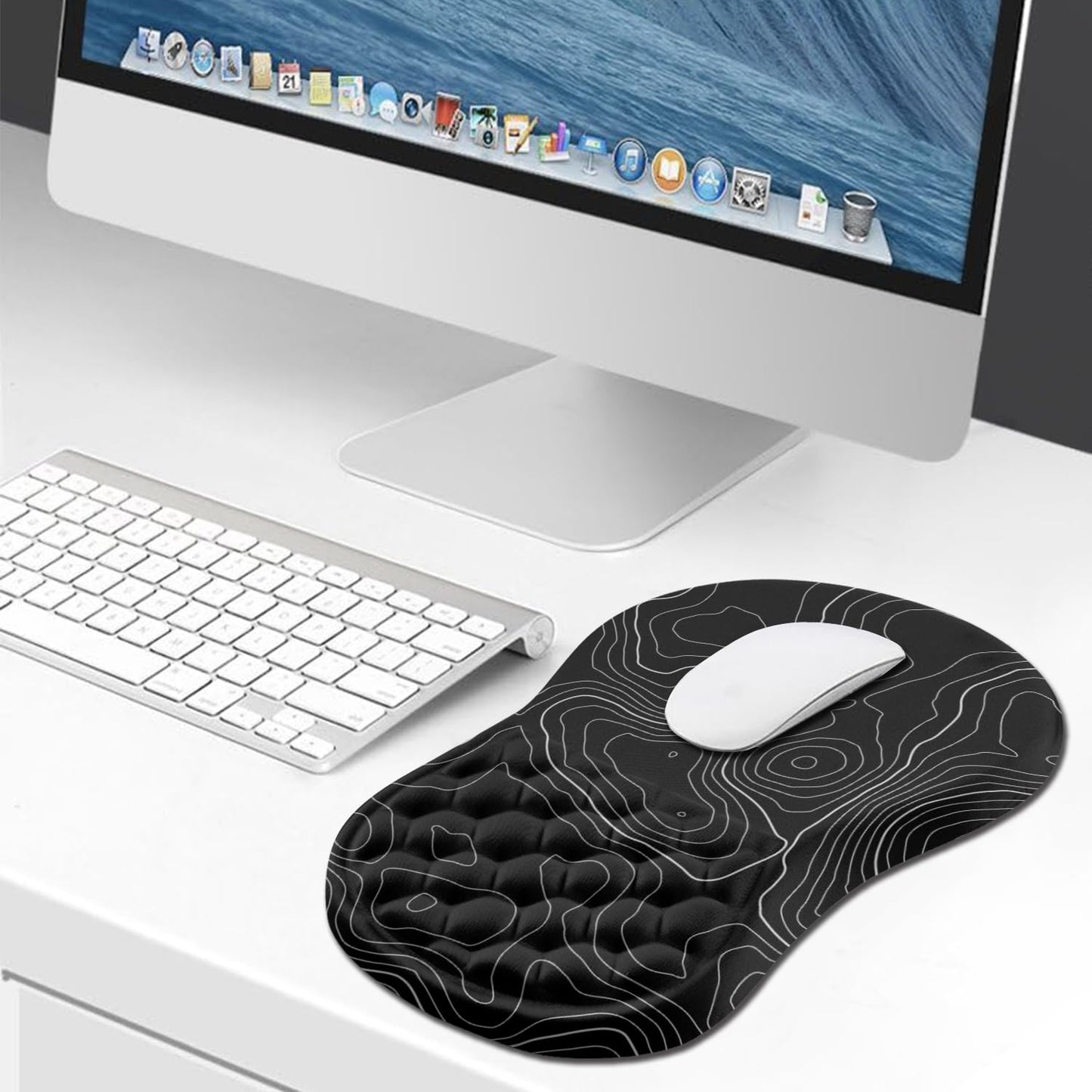 Hokafenle Ergonomic Mouse Pad Wrist Support, Wrist Rest Mousepad for Carpal Tunnel Pain Relief with Integrated Memory Foam Slope Massage Bulge (11.8x7.9 inch,Topographic Contour)