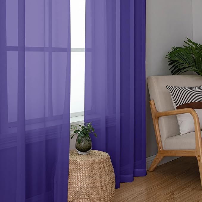 Chyhomenyc Purple Sheer Curtains 72 Inch Length 2 Panels, Light Filtering Soft Airy Rod Pocket Voile Window Curtain Drapes for French Door Bedroom Living Room, Each 42Wx72L Inches
